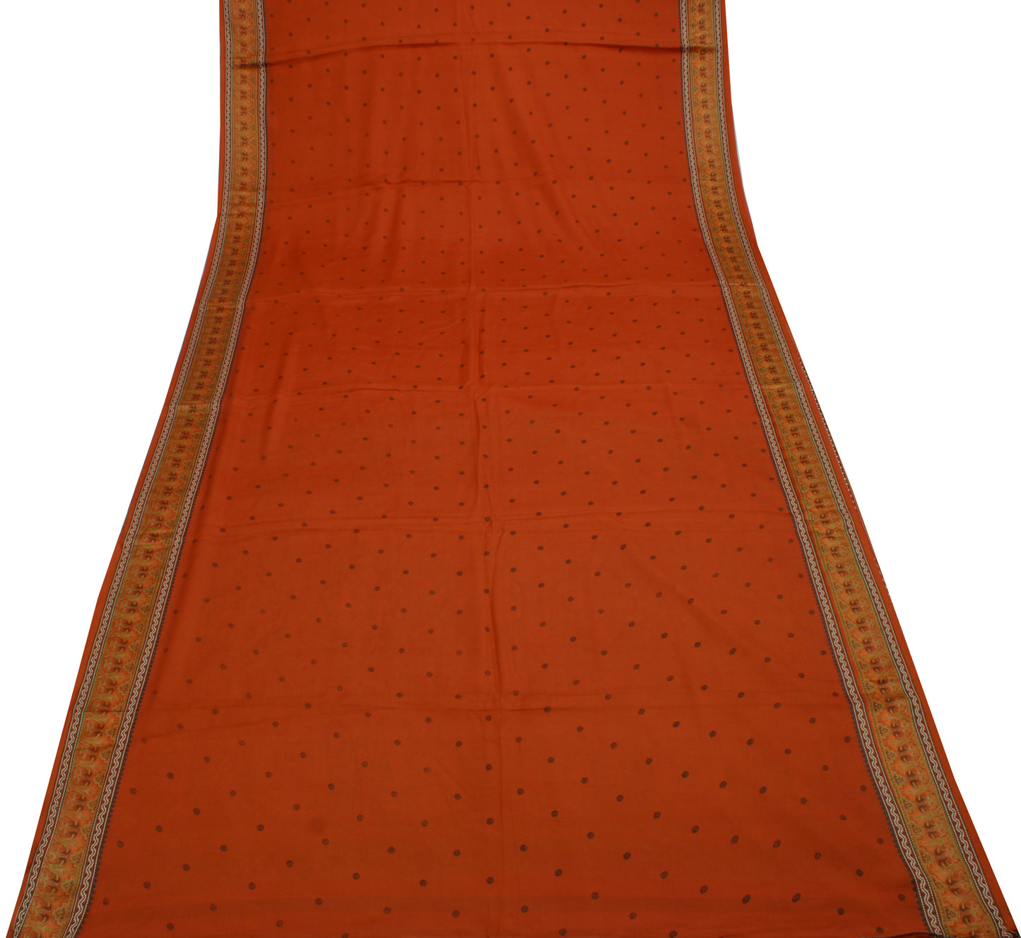 Sushila Vintage Rust Indian Saree  Pure Silk Printed Floral Soft Craft Fabric