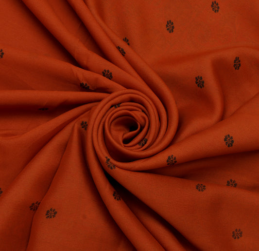 Sushila Vintage Rust Indian Saree  Pure Silk Printed Floral Soft Craft Fabric