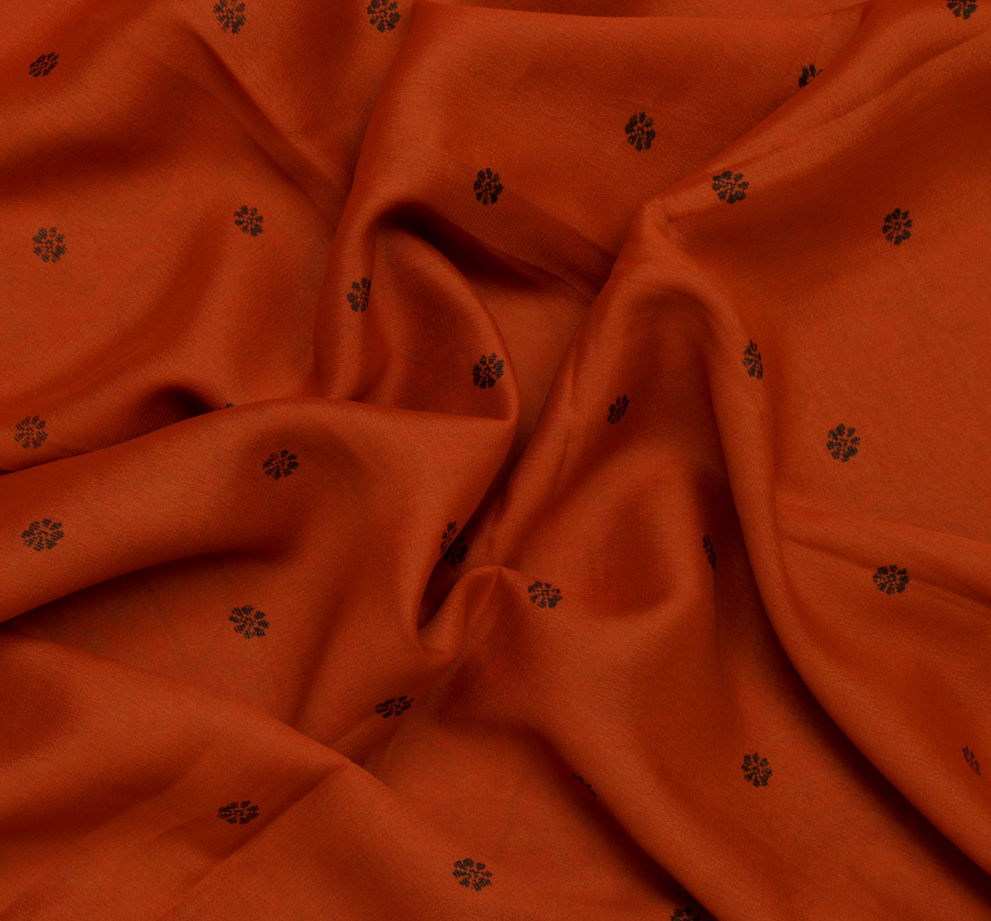 Sushila Vintage Rust Indian Saree  Pure Silk Printed Floral Soft Craft Fabric