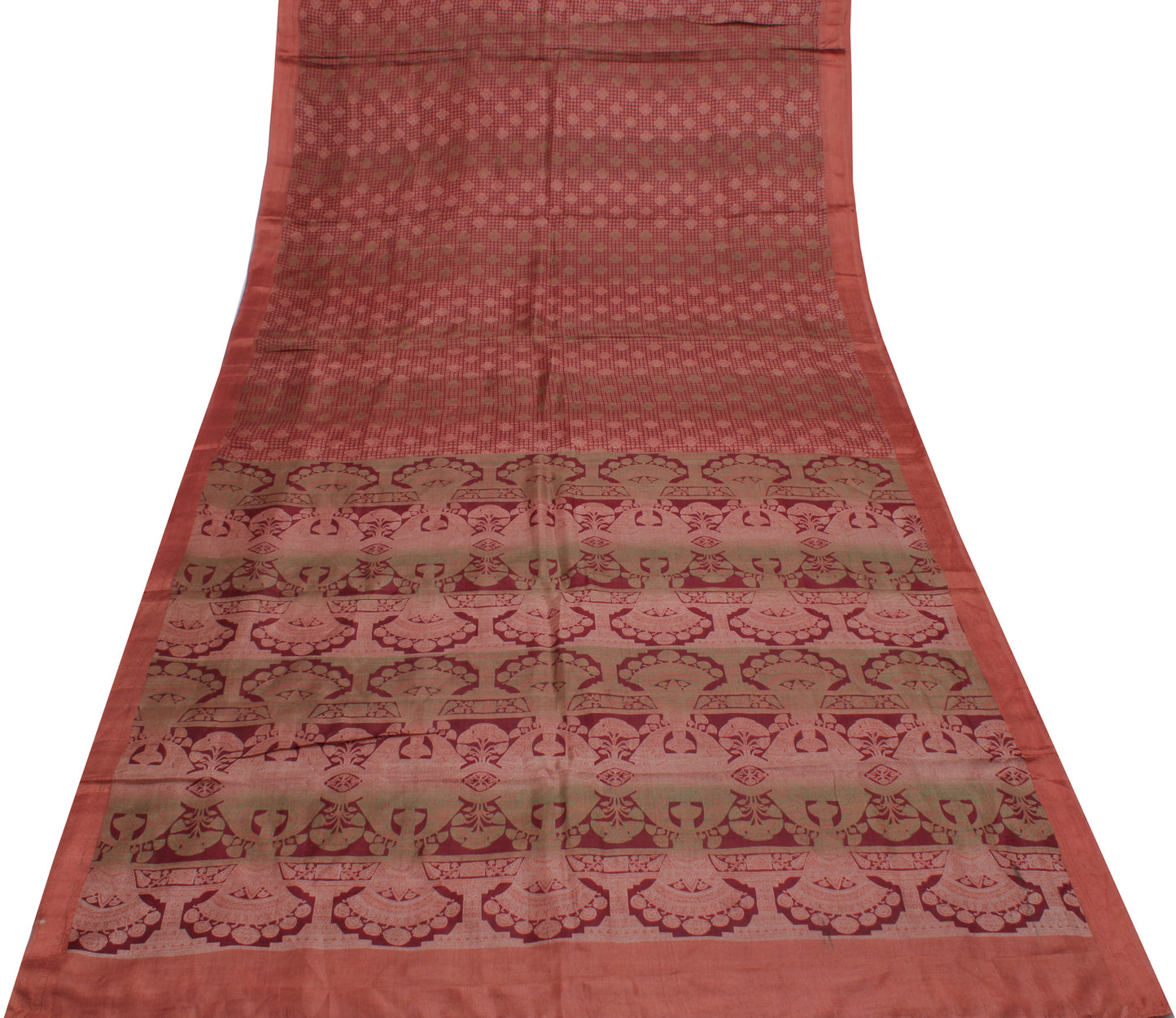 Sushila Vintage Brown Saree 100% Pure Silk Printed Floral Soft Sari Craft Fabric