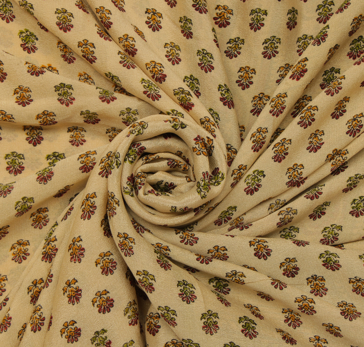 Sushila Vintage Cream Saree 100% Pure Georgette Silk Printed Floral Craft Fabric