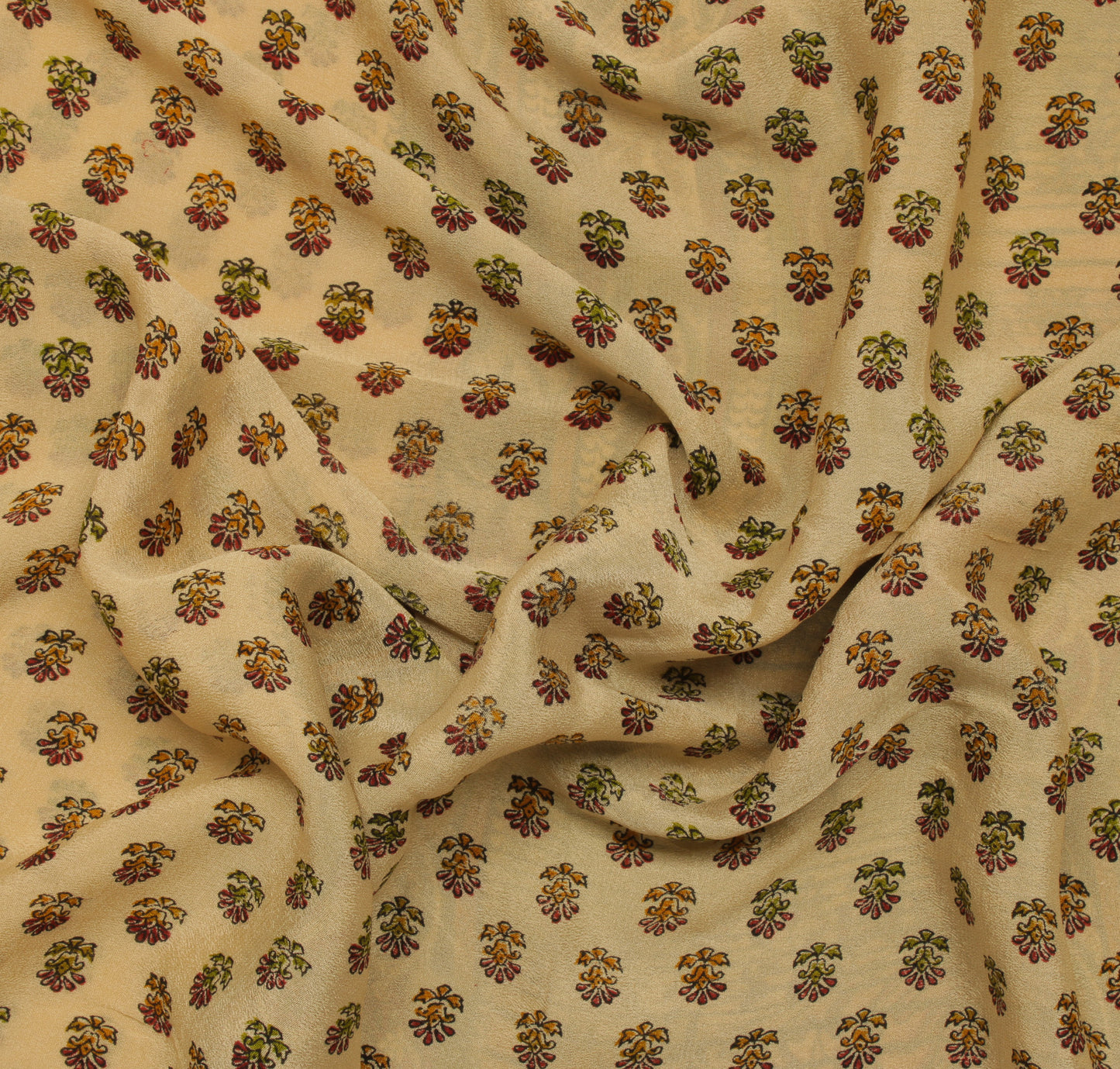 Sushila Vintage Cream Saree 100% Pure Georgette Silk Printed Floral Craft Fabric