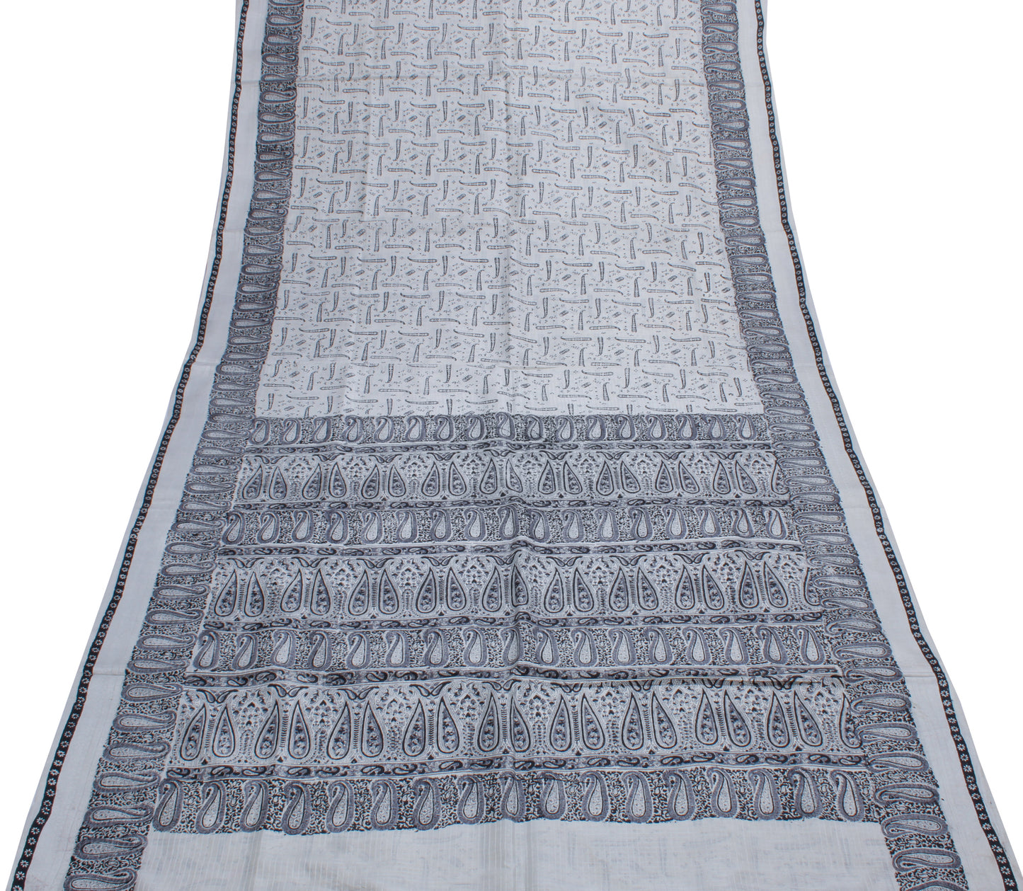 Sushila Vintage Light Gray Saree 100% Pure Silk Printed Soft Craft Sari Fabric