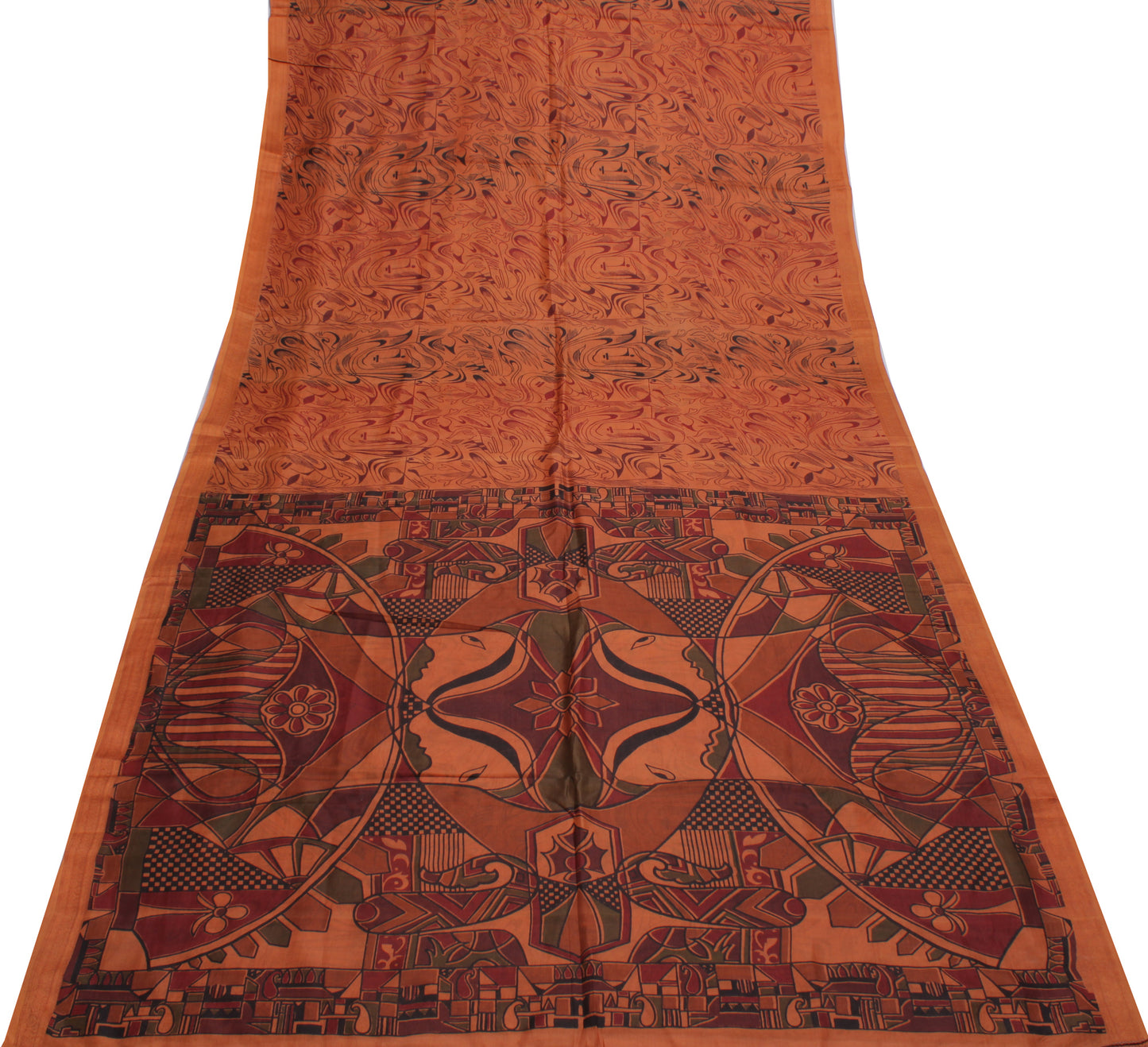 Sushila Vintage Brown Indian Saree 100% Pure Silk Printed Soft Craft Sari Fabric