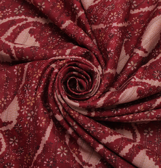 Sushila Vintage Maroon Saree 100% Pure Silk Printed Floral Soft Craft Fabric