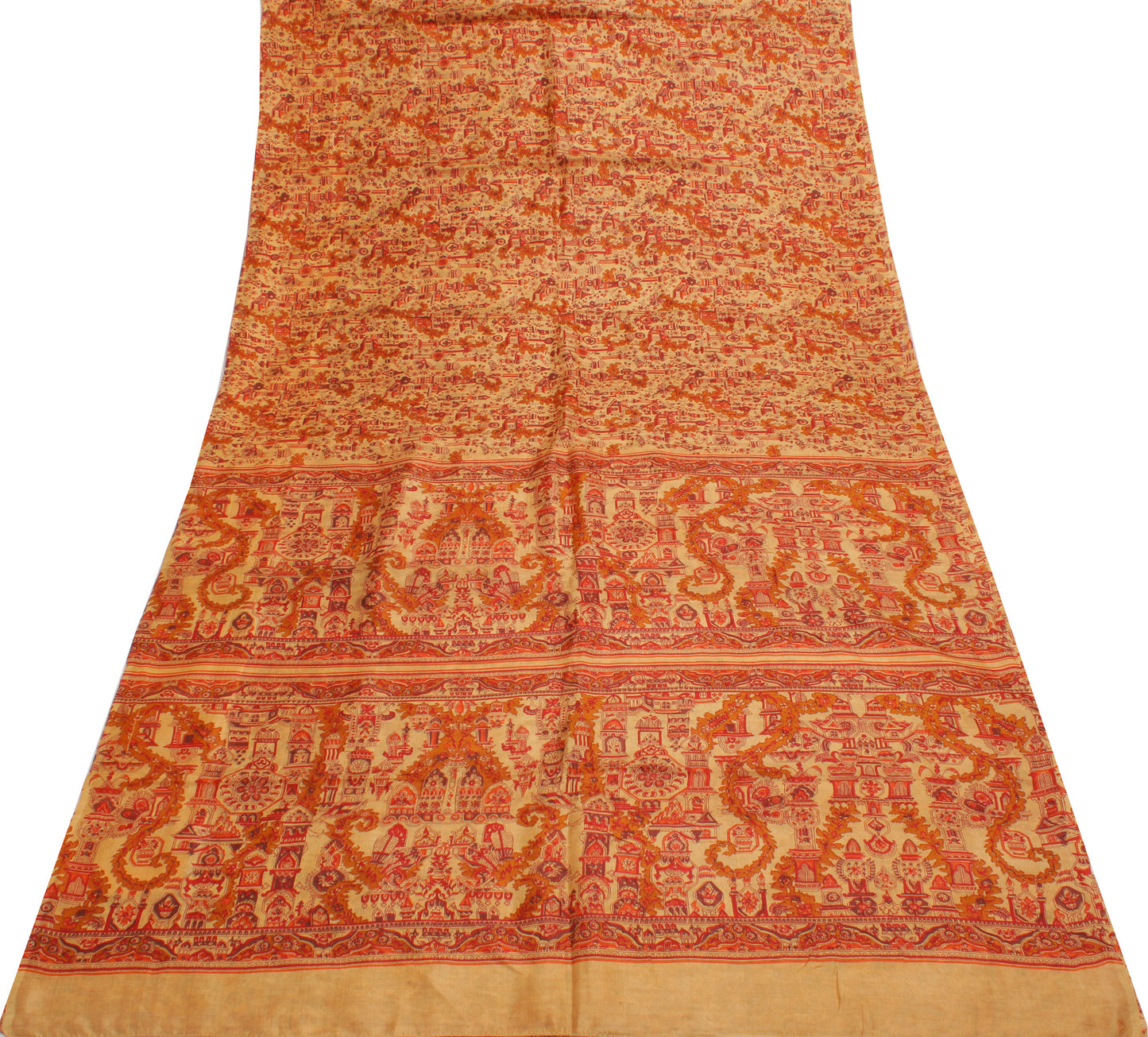 Sushila Vintage Light Brown Saree 100% Pure Silk Printed Soft Craft Sari Fabric