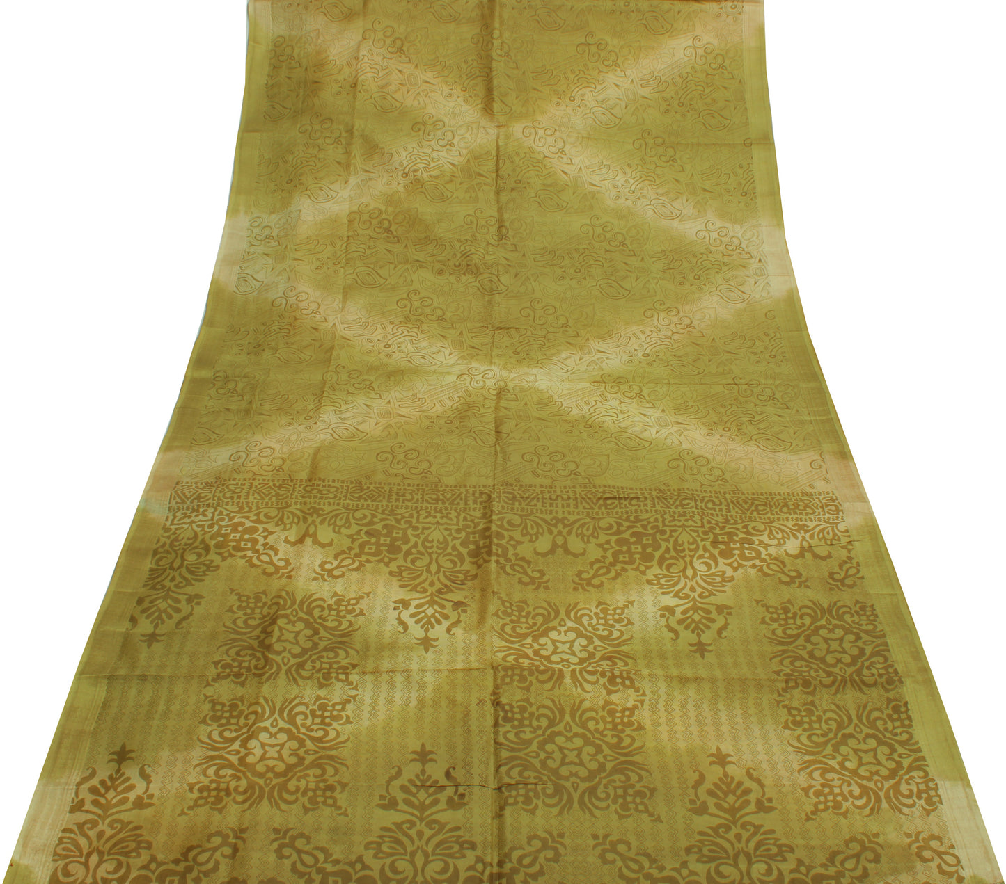 Sushila Vintage Green Indian Saree 100% Pure Silk Printed Soft Craft Sari Fabric