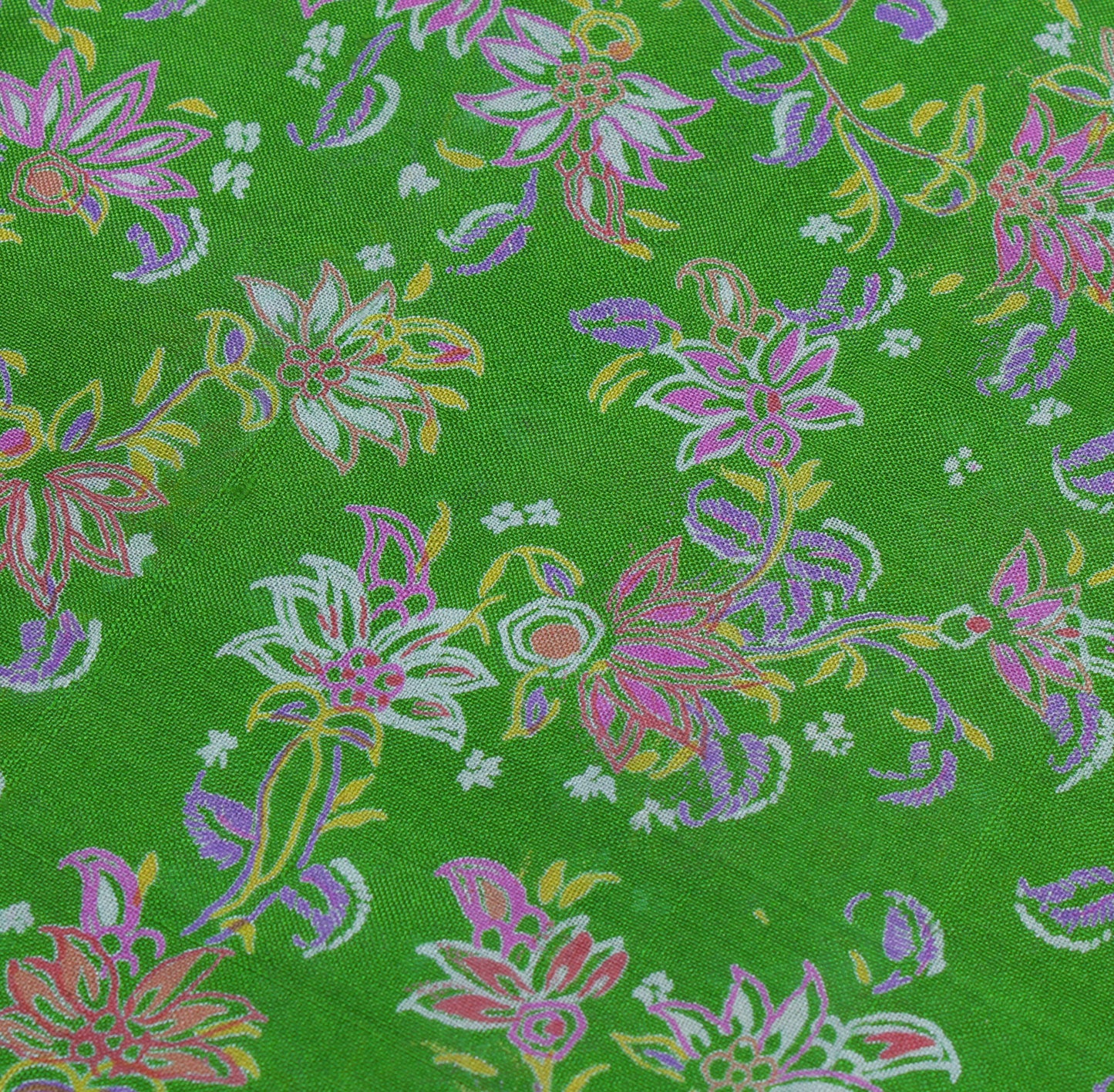 Sushila Vintage Green Saree 100% Pure Silk Printed Floral Soft 5 YD Craft Fabric