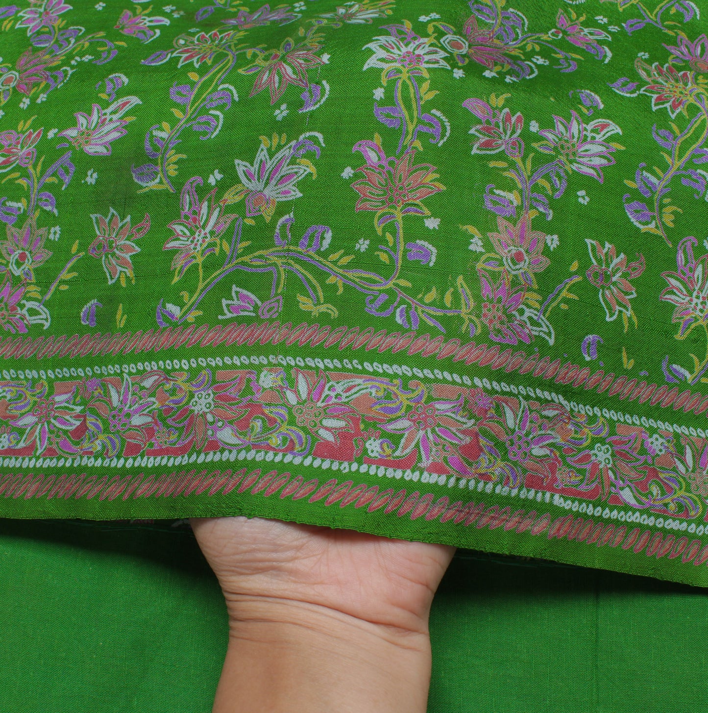 Sushila Vintage Green Saree 100% Pure Silk Printed Floral Soft 5 YD Craft Fabric