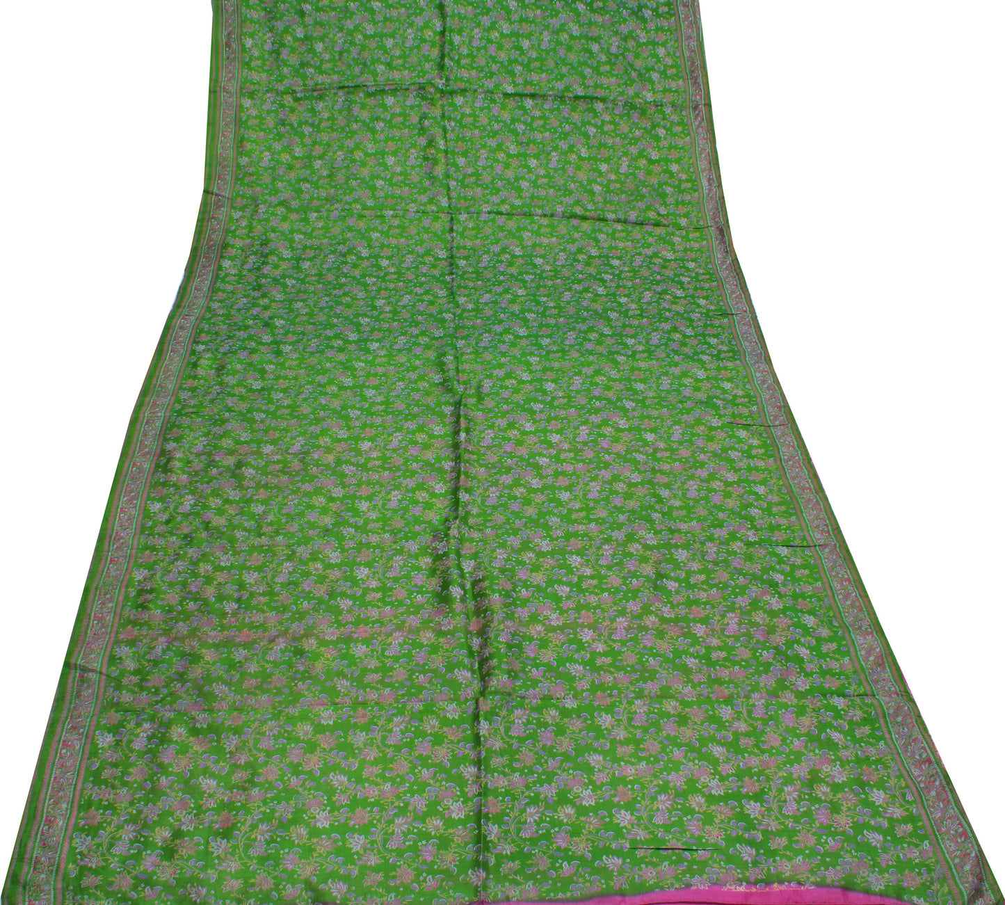 Sushila Vintage Green Saree 100% Pure Silk Printed Floral Soft 5 YD Craft Fabric