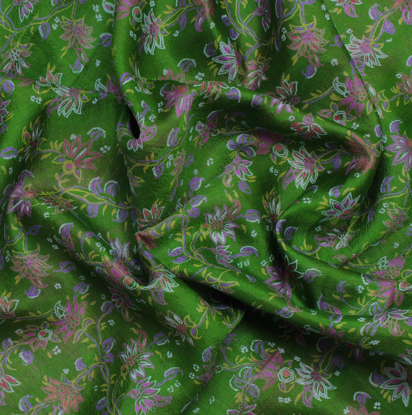 Sushila Vintage Green Saree 100% Pure Silk Printed Floral Soft 5 YD Craft Fabric