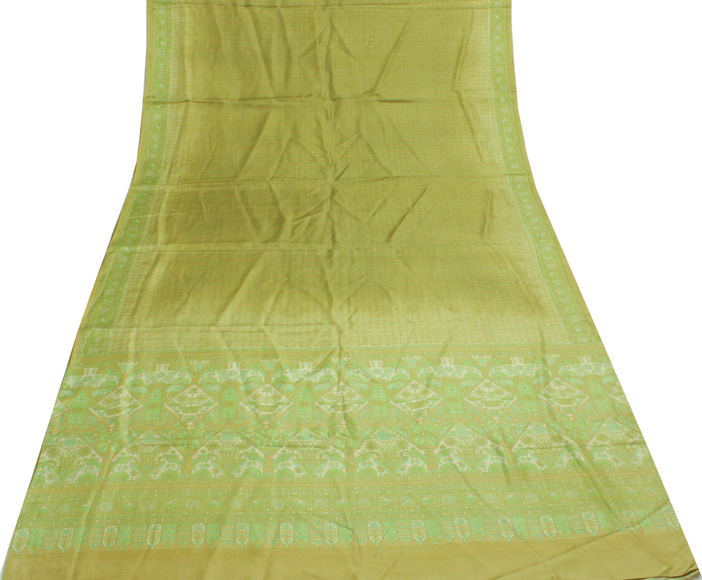 Sushila Vintage Green Saree 100% Pure Silk Printed Floral Soft Craft Fabric