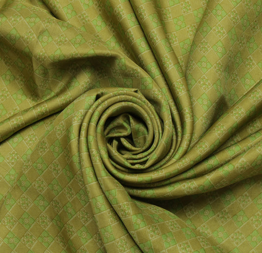 Sushila Vintage Green Saree 100% Pure Silk Printed Floral Soft Craft Fabric