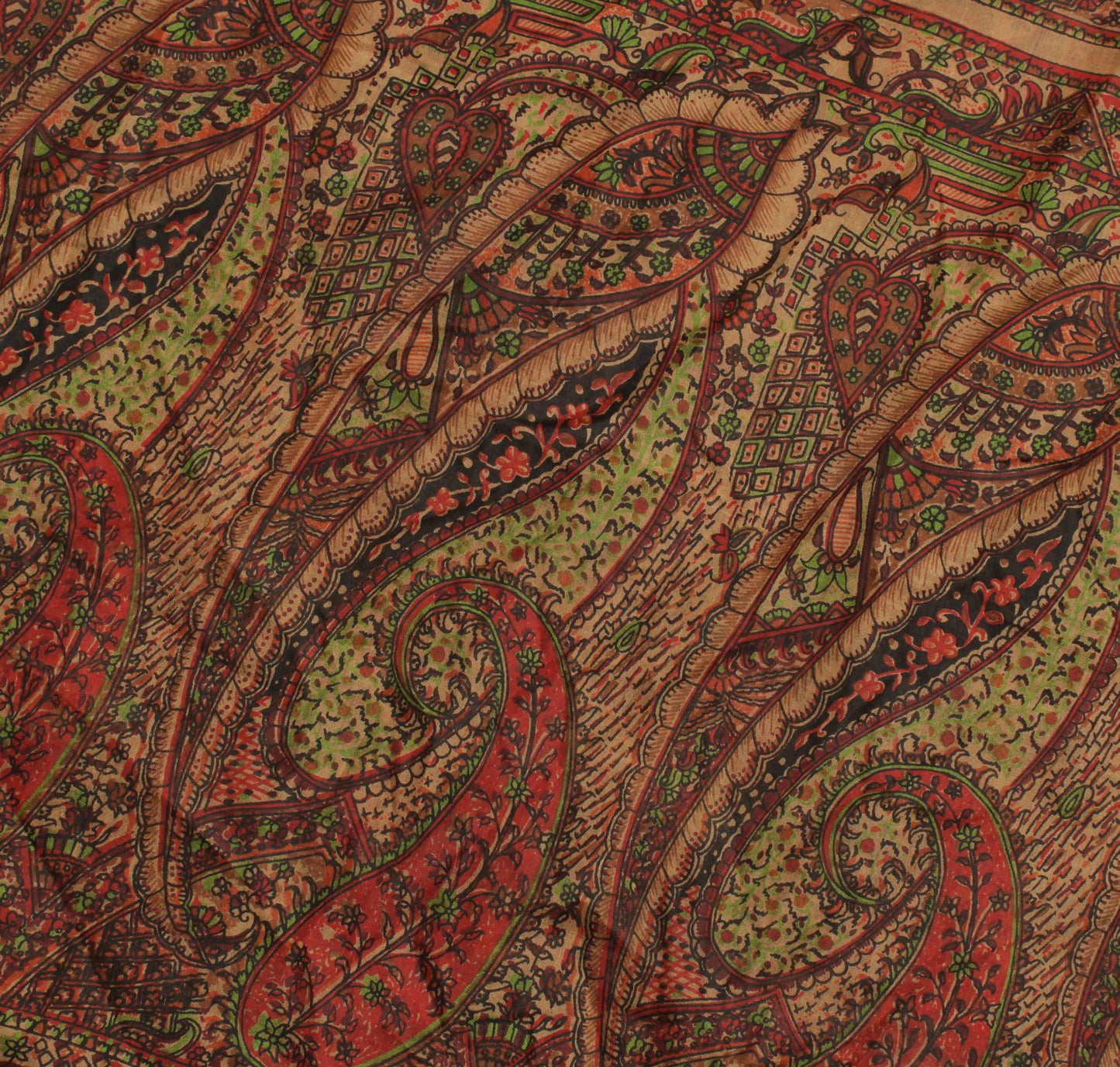 Sushila Vintage Brown Saree 100% Pure Silk Printed Paisley Soft Craft Fabric