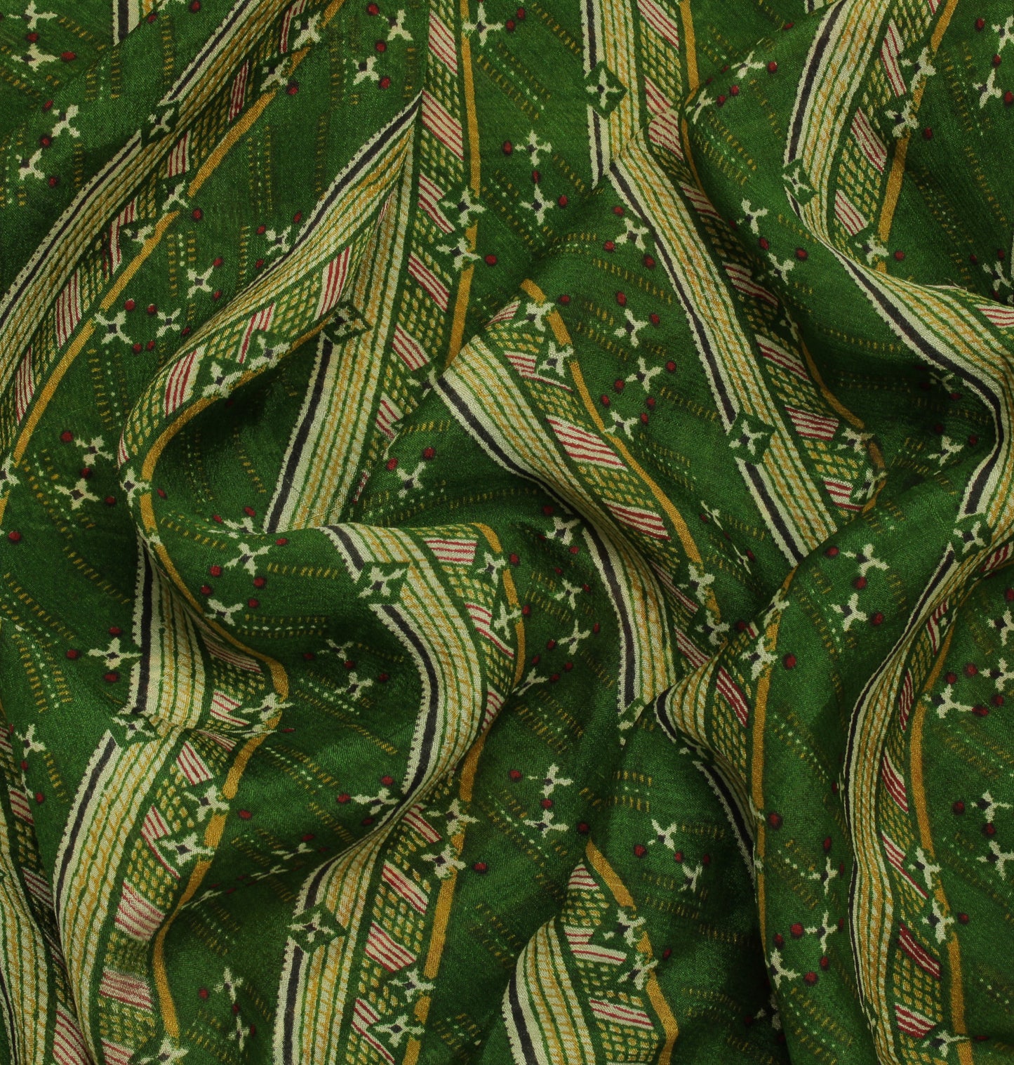 Sushila Vintage Green Saree 100% Pure Georgette Silk Printed Floral Craft Fabric