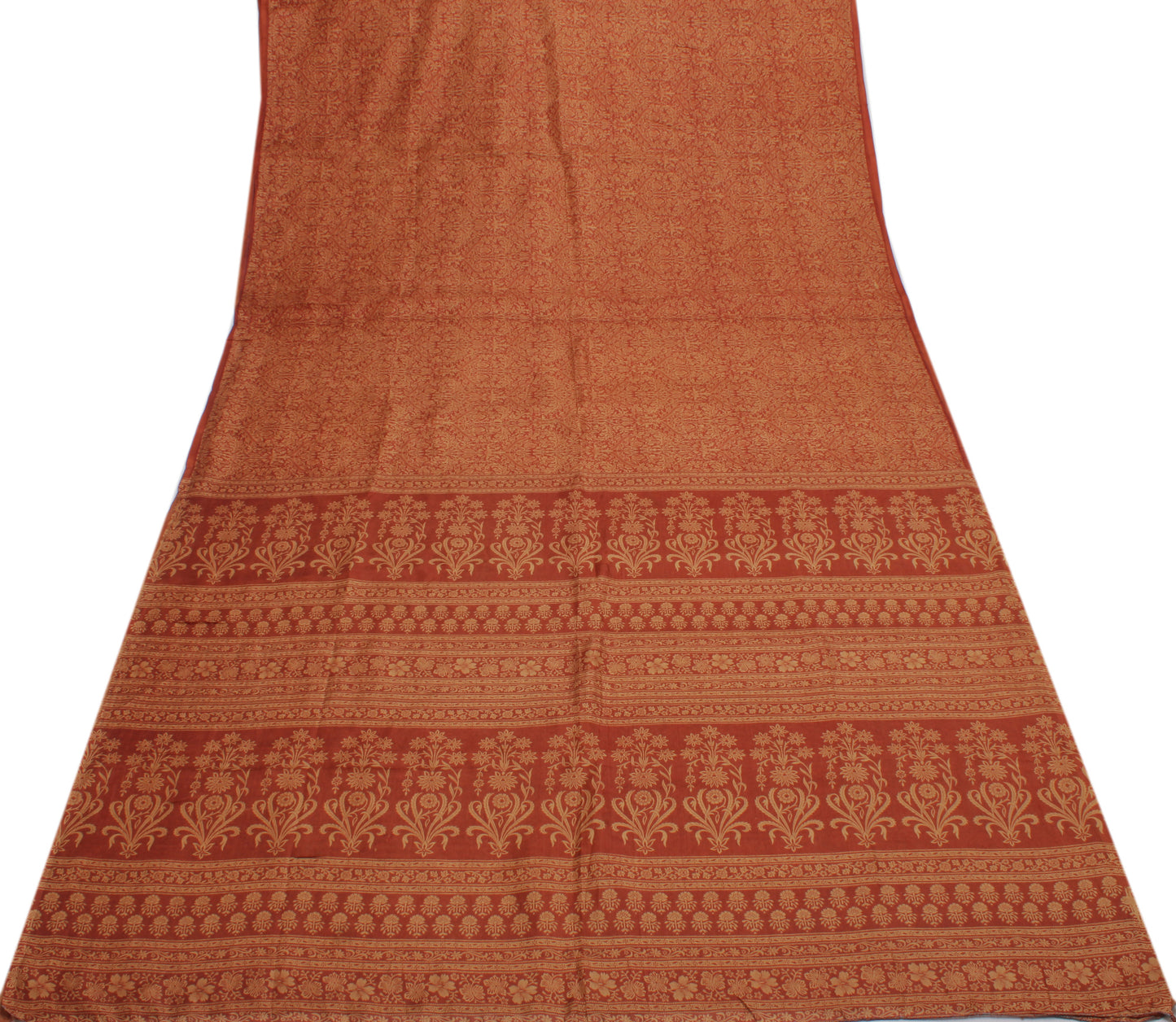 Sushila Vintage Brown Saree 100% Pure Silk Printed Floral Soft Craft Fabric