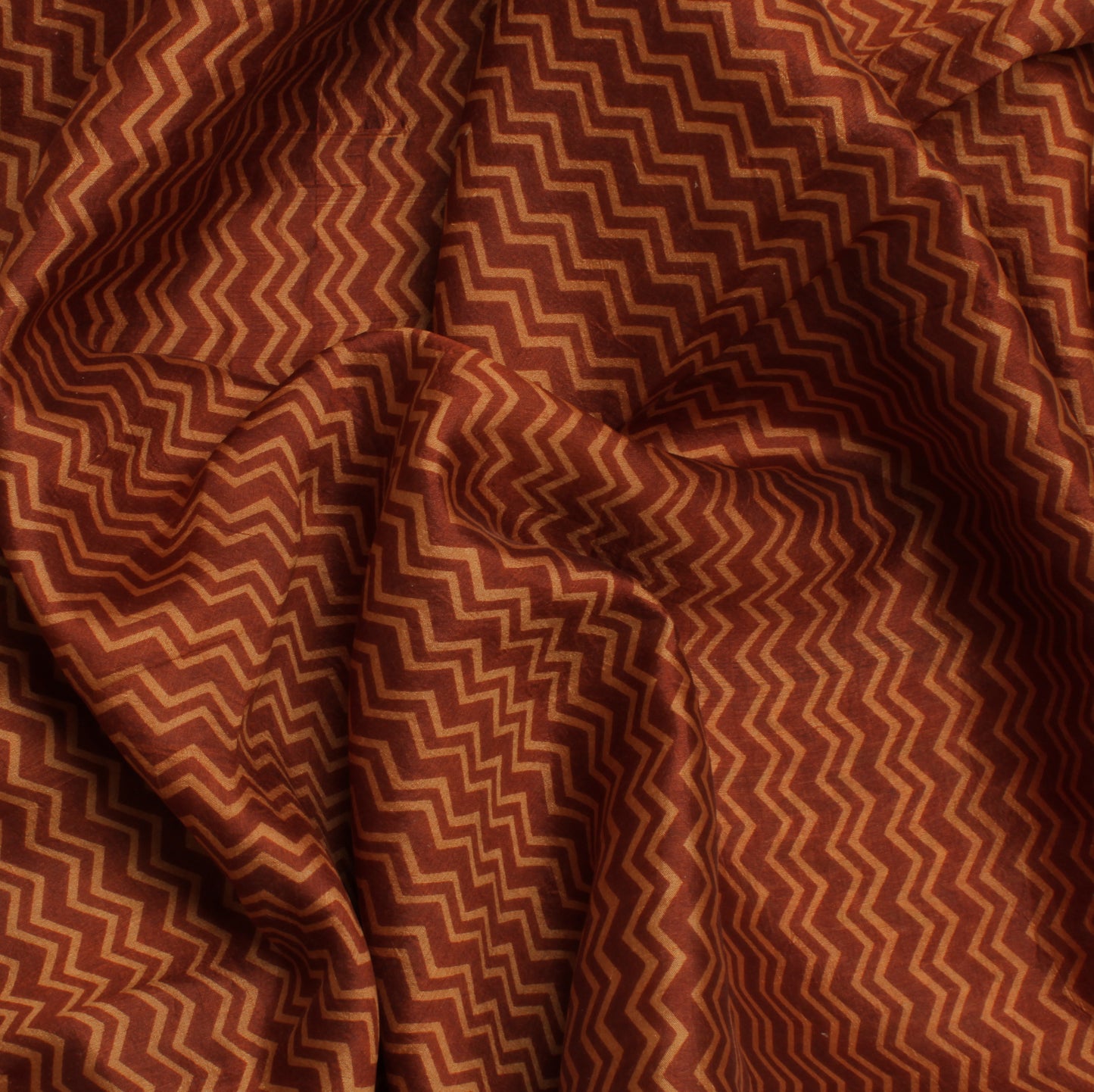 Sushila Vintage Brown Saree 100% Pure Silk Printed Zig-Zag Soft Craft Fabric