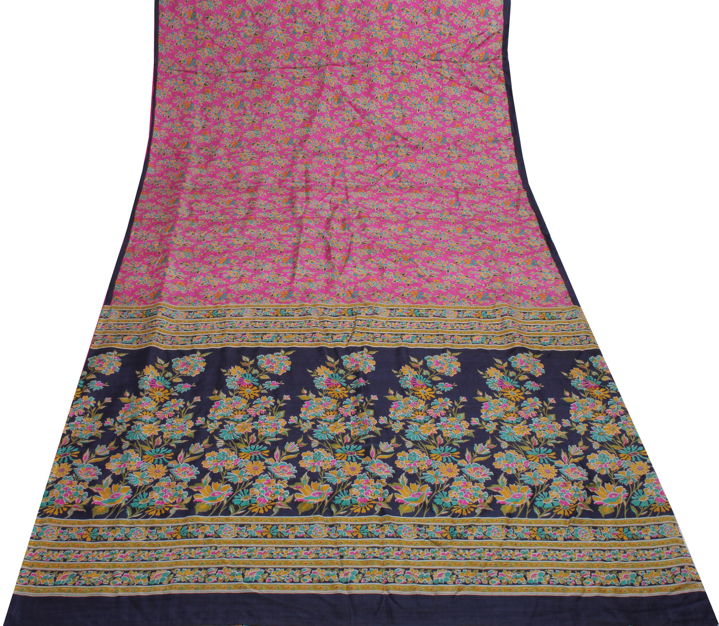 Sushila Vintage Pink Saree 100% Pure Silk Printed Floral Soft Craft Sari Fabric