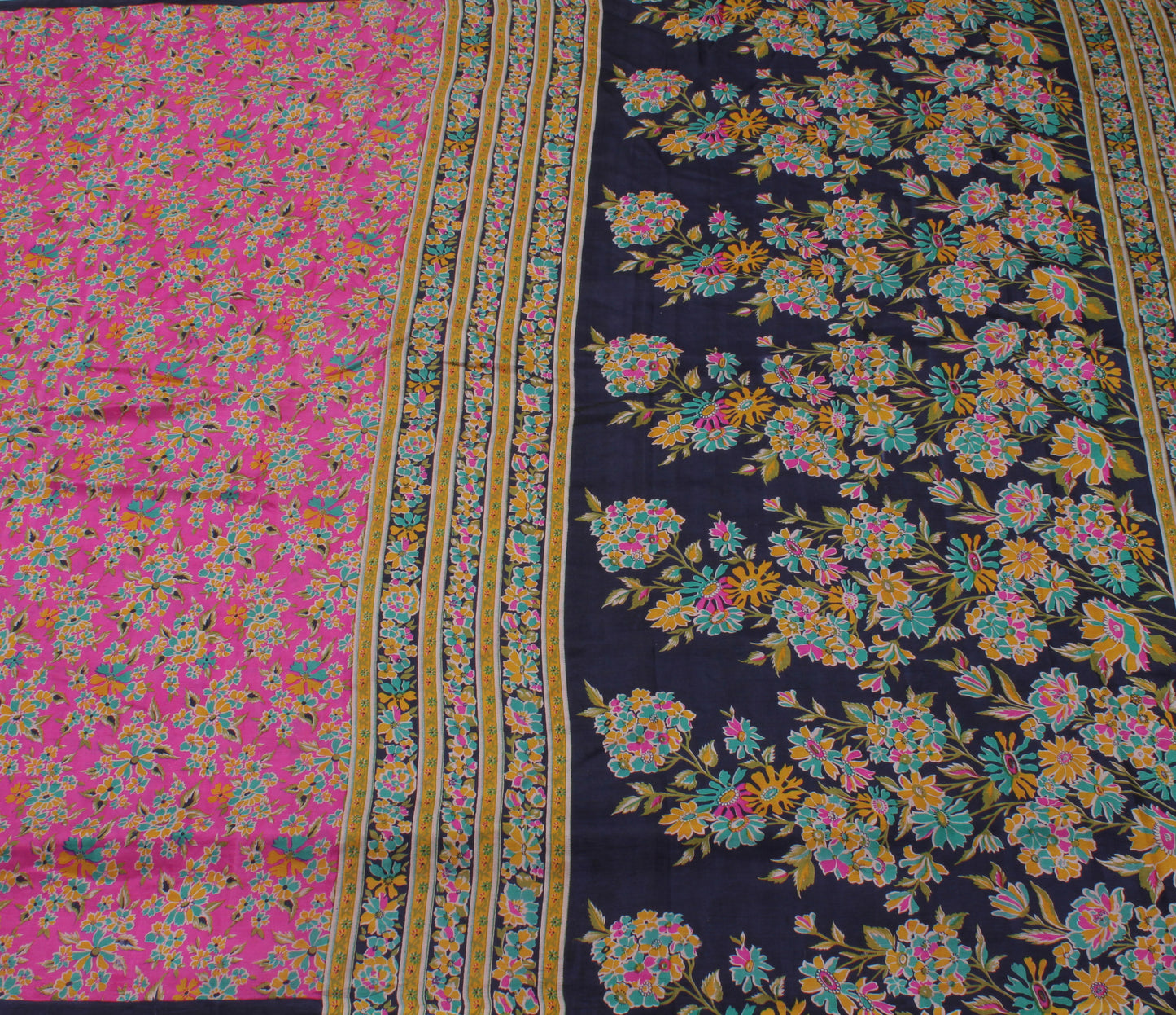 Sushila Vintage Pink Saree 100% Pure Silk Printed Floral Soft Craft Sari Fabric