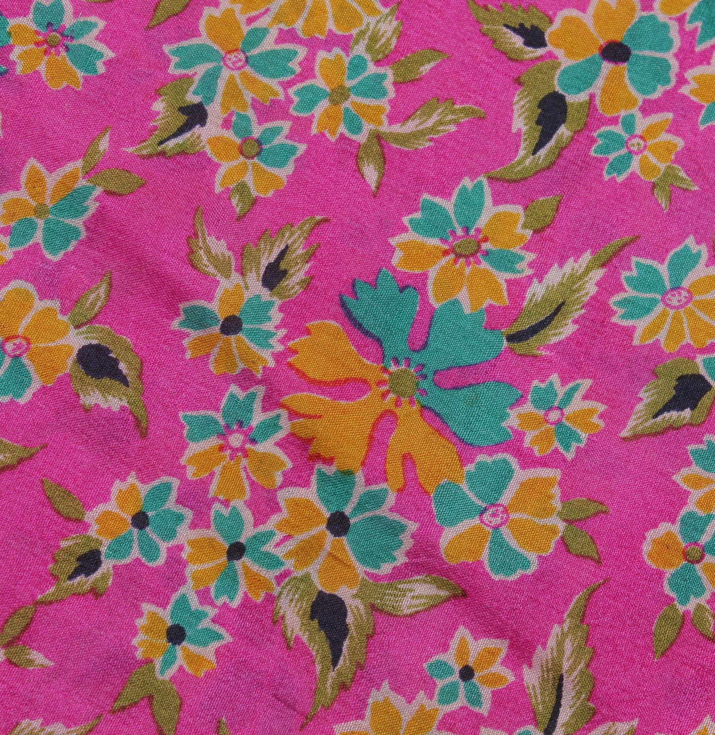 Sushila Vintage Pink Saree 100% Pure Silk Printed Floral Soft Craft Sari Fabric