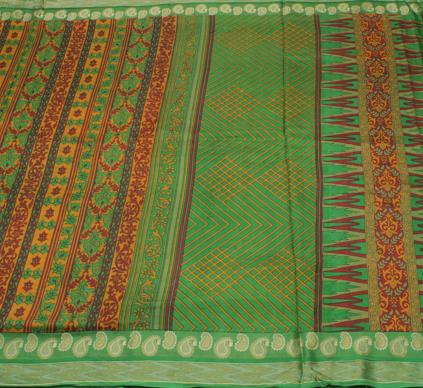 Sushila Vintage Mustard Saree 100% Pure Silk Printed Floral Soft Craft Fabric