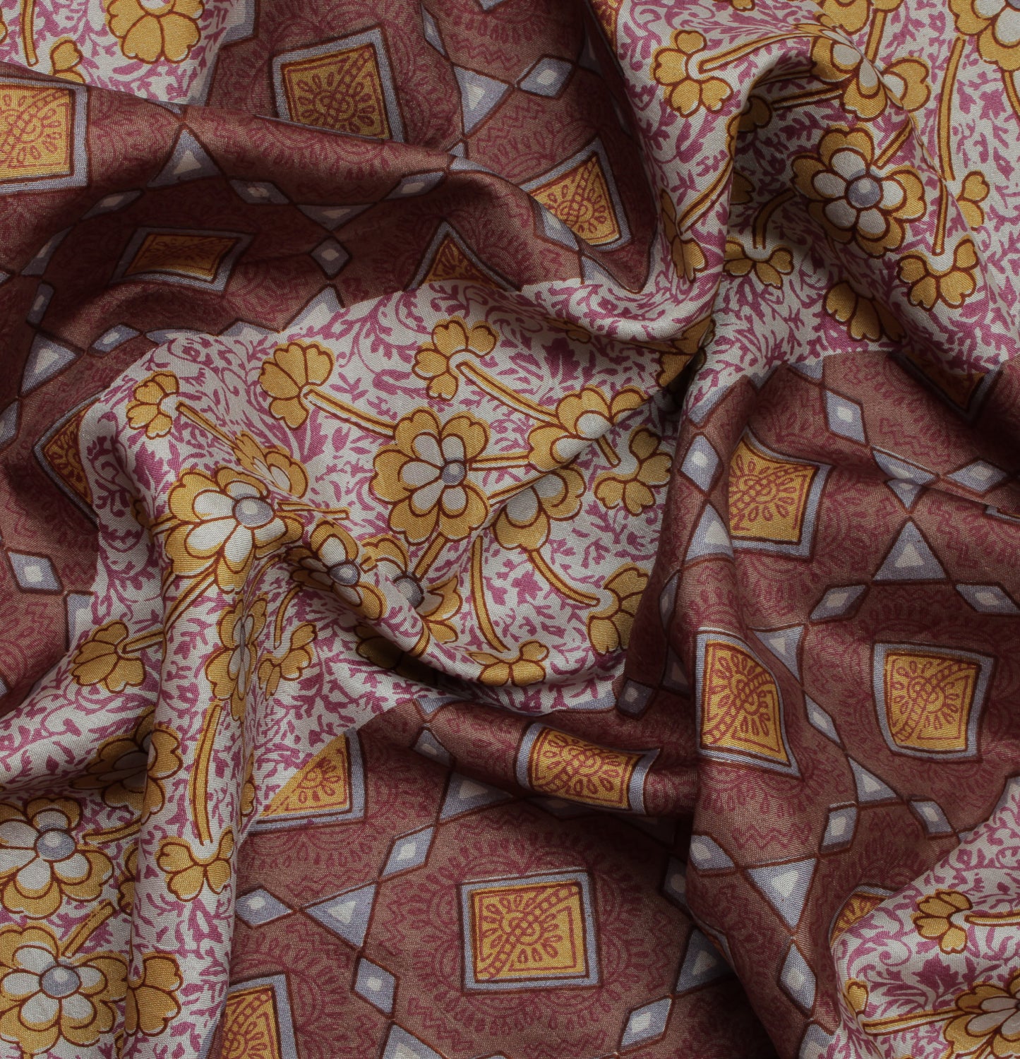 Sushila Vintage Indian Saree 100% Pure Silk Printed Floral Soft Craft Fabric