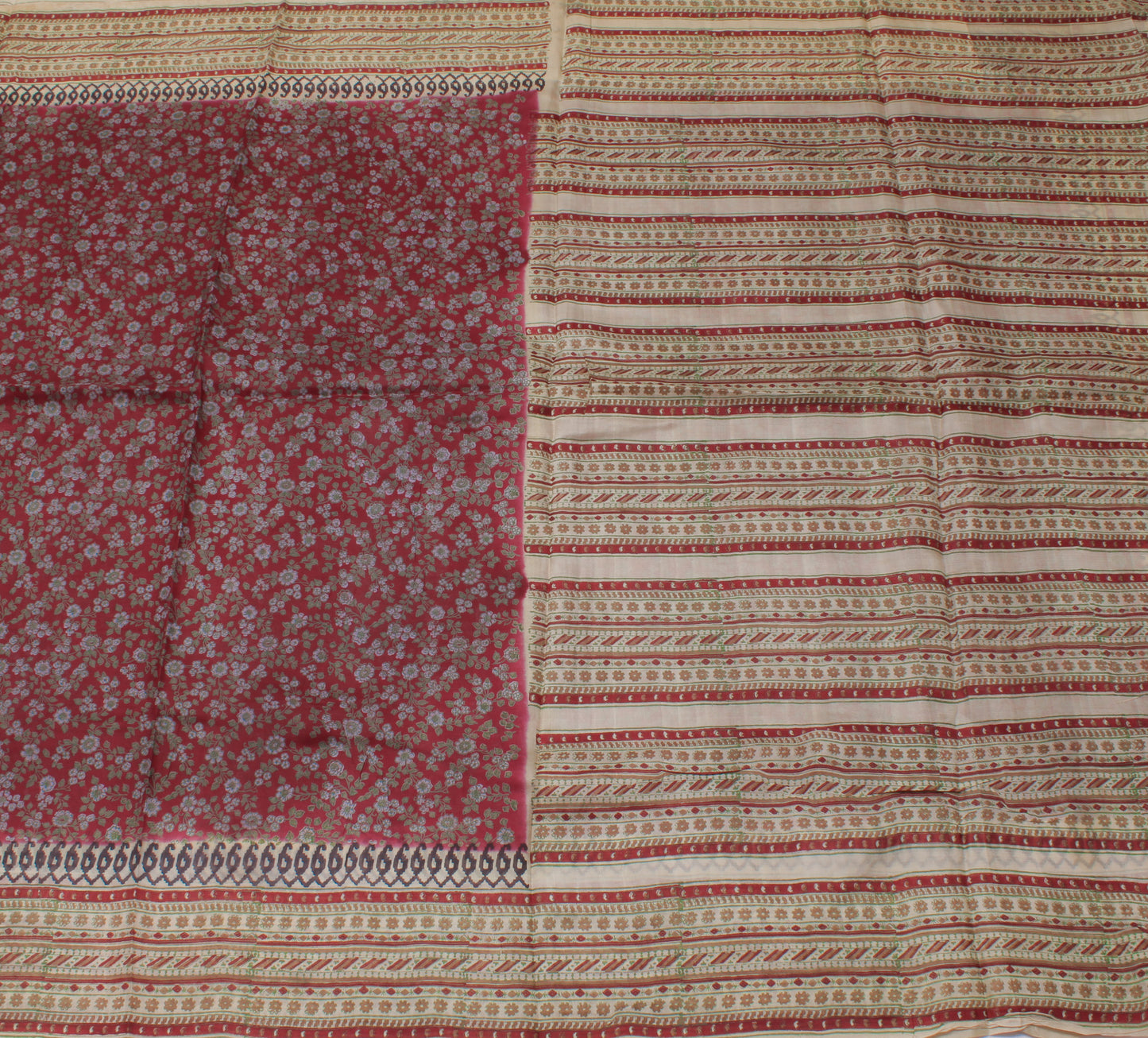 Sushila Vintage Maroon Saree 100% Pure Silk Printed Floral Soft Craft Fabric