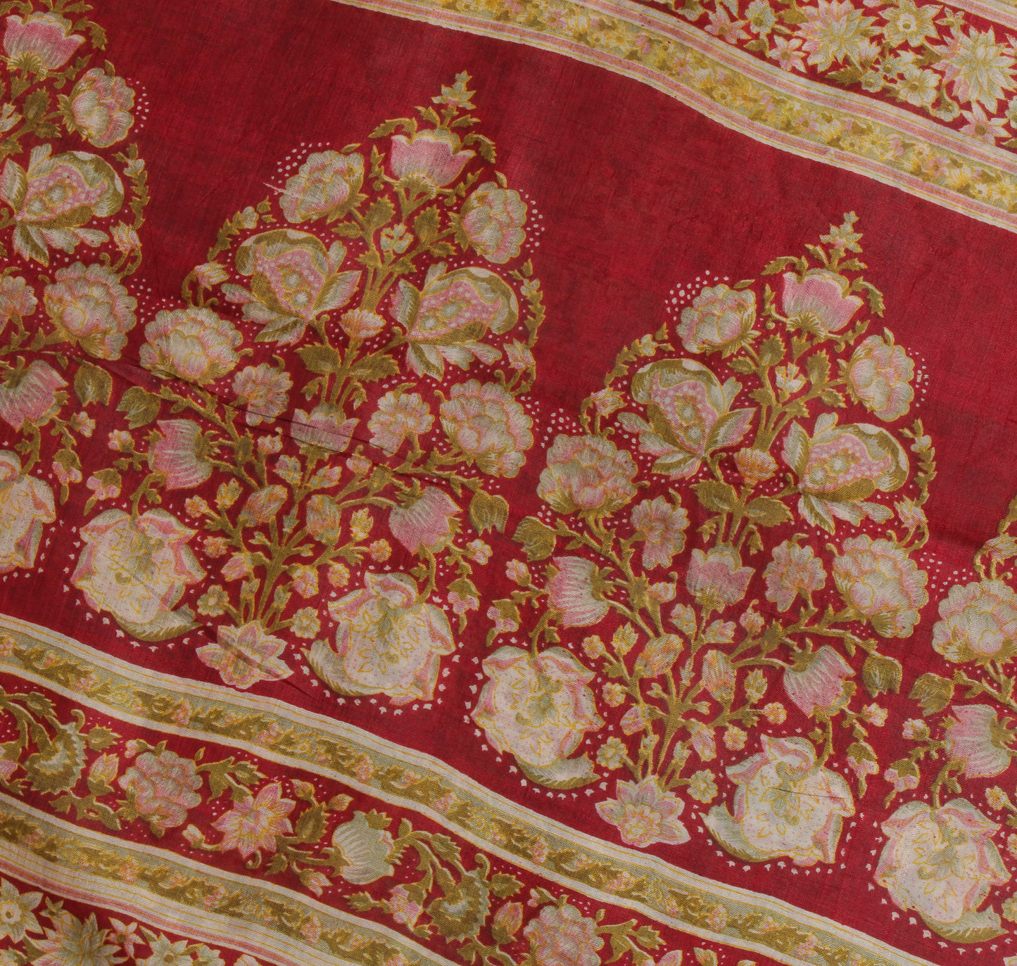 Sushila Vintage Maroon Saree 100% Pure Silk Printed Floral Soft Craft Fabric