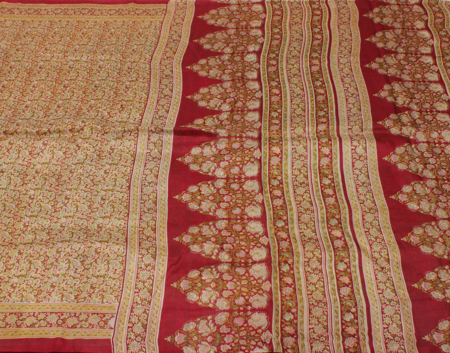 Sushila Vintage Maroon Saree 100% Pure Silk Printed Floral Soft Craft Fabric