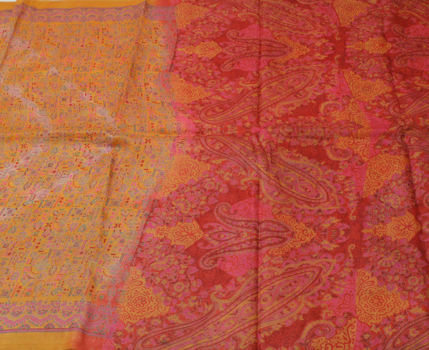 Sushila Vintage Yellow Indian Saree 100% Pure Silk Printed Abstract Craft Fabric