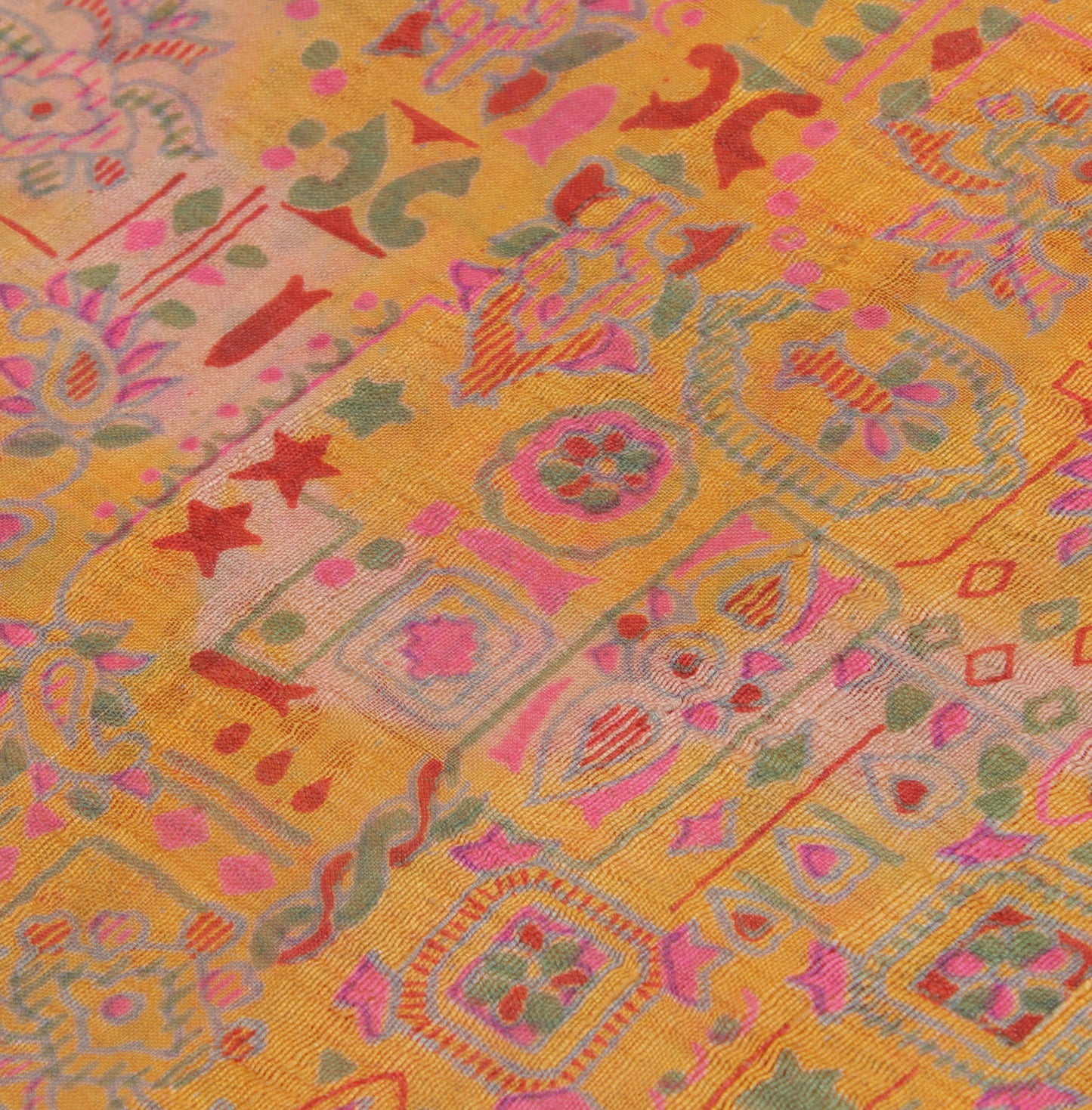 Sushila Vintage Yellow Indian Saree 100% Pure Silk Printed Abstract Craft Fabric