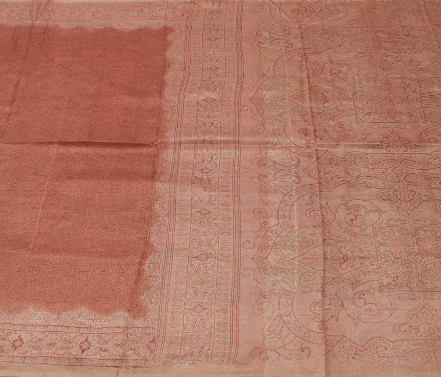 Sushila Vintage Dark Peach Indian Saree 100% Pure Silk Printed Soft Craft Fabric