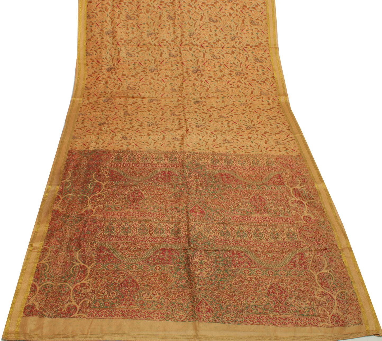 Sushila Vintage Light Brown Saree 100% Pure Silk Printed Soft Craft Sari Fabric