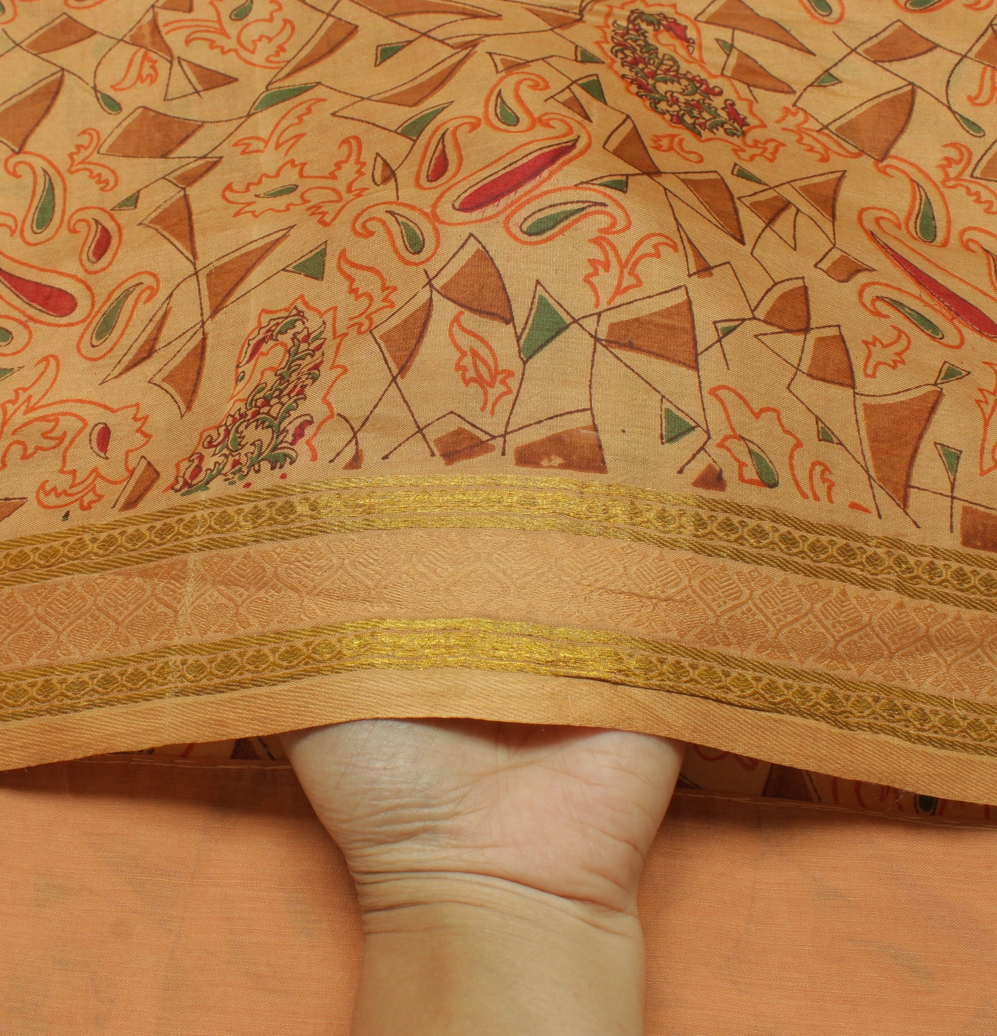 Sushila Vintage Light Brown Saree 100% Pure Silk Printed Soft Craft Sari Fabric