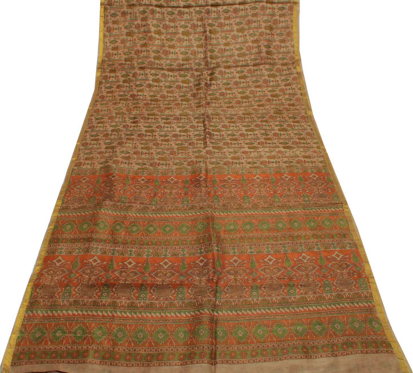 Sushila Vintage Brown Indian Saree 100% Pure Silk Printed Soft Craft Sari Fabric