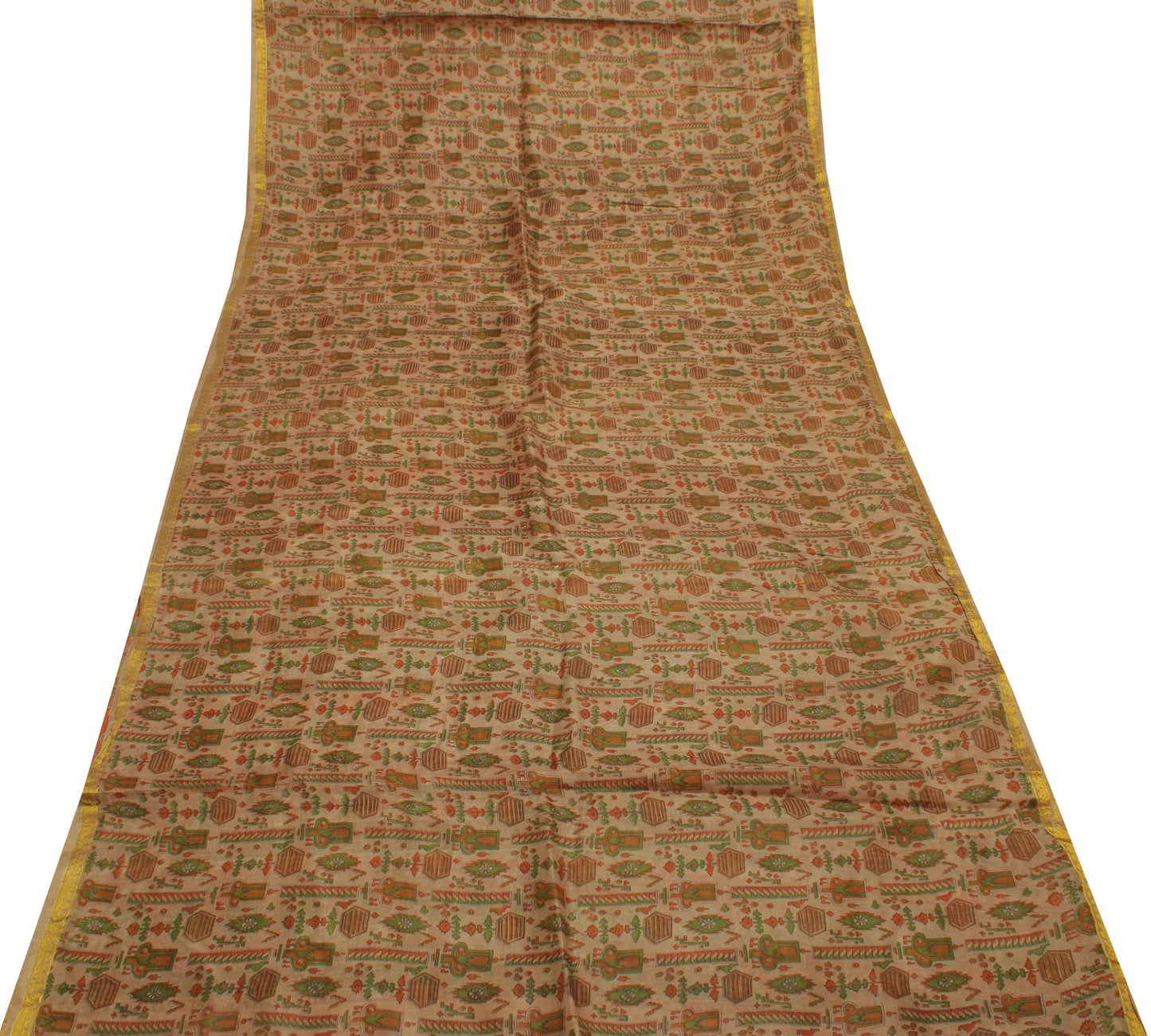 Sushila Vintage Brown Indian Saree 100% Pure Silk Printed Soft Craft Sari Fabric