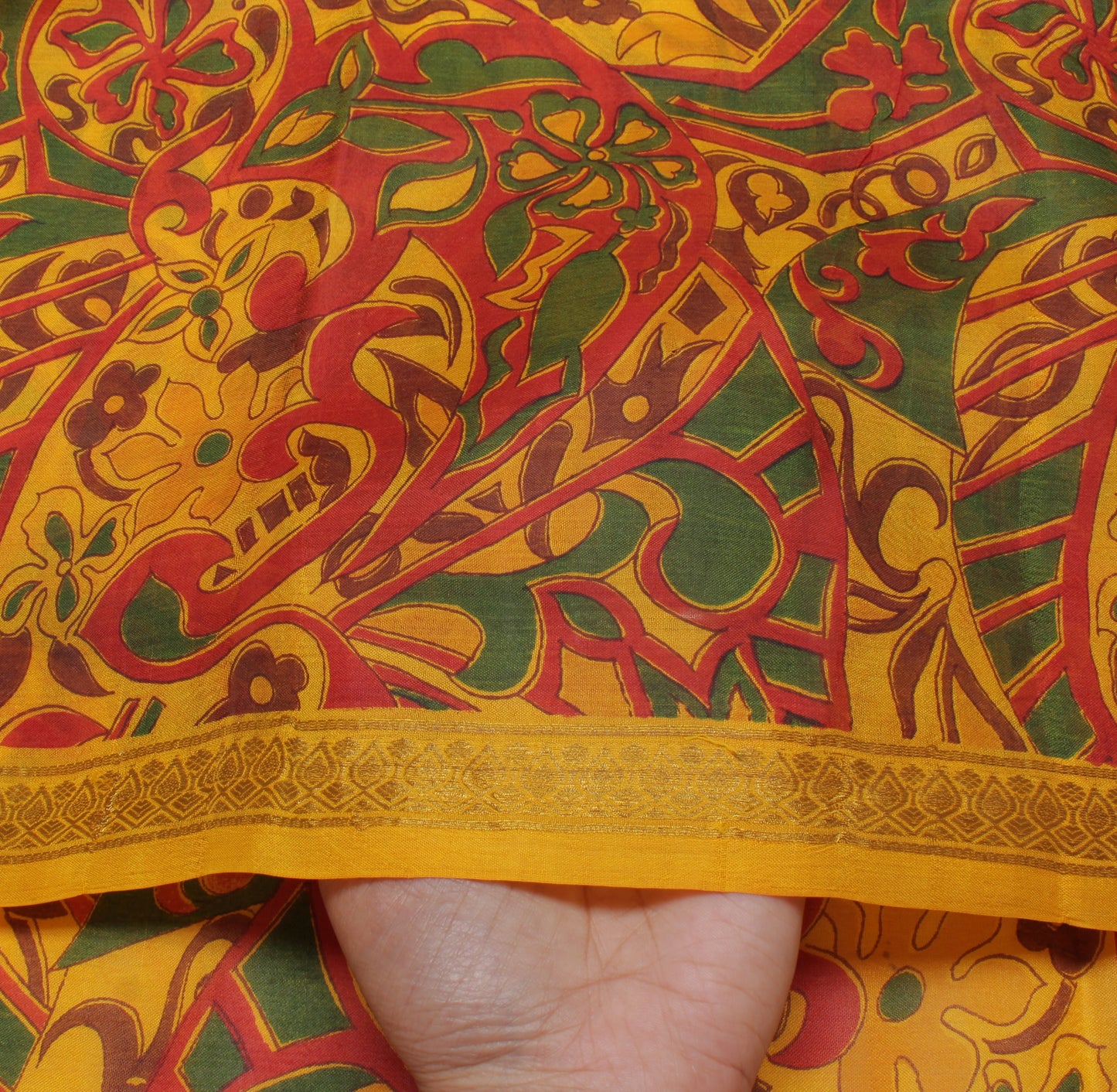 Sushila Vintage Yellow Saree 100% Pure Silk Printed Soft Craft 5 Yard Fabric