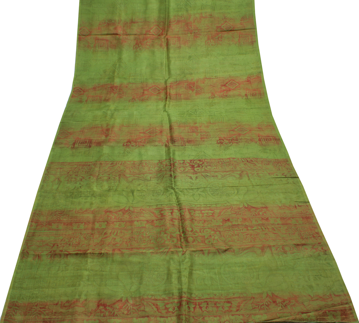 Sushila Vintage Green Saree 100% Pure Silk Printed Floral Soft Craft Fabric