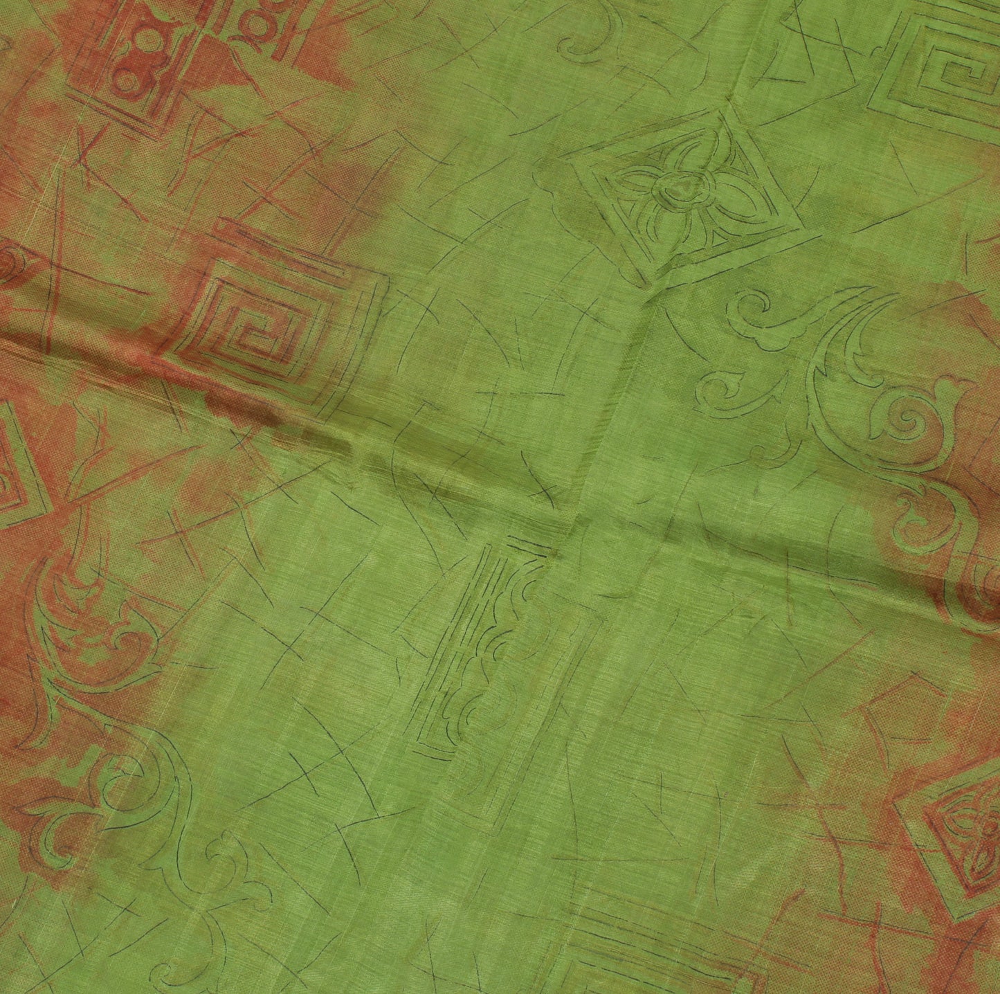 Sushila Vintage Green Saree 100% Pure Silk Printed Floral Soft Craft Fabric