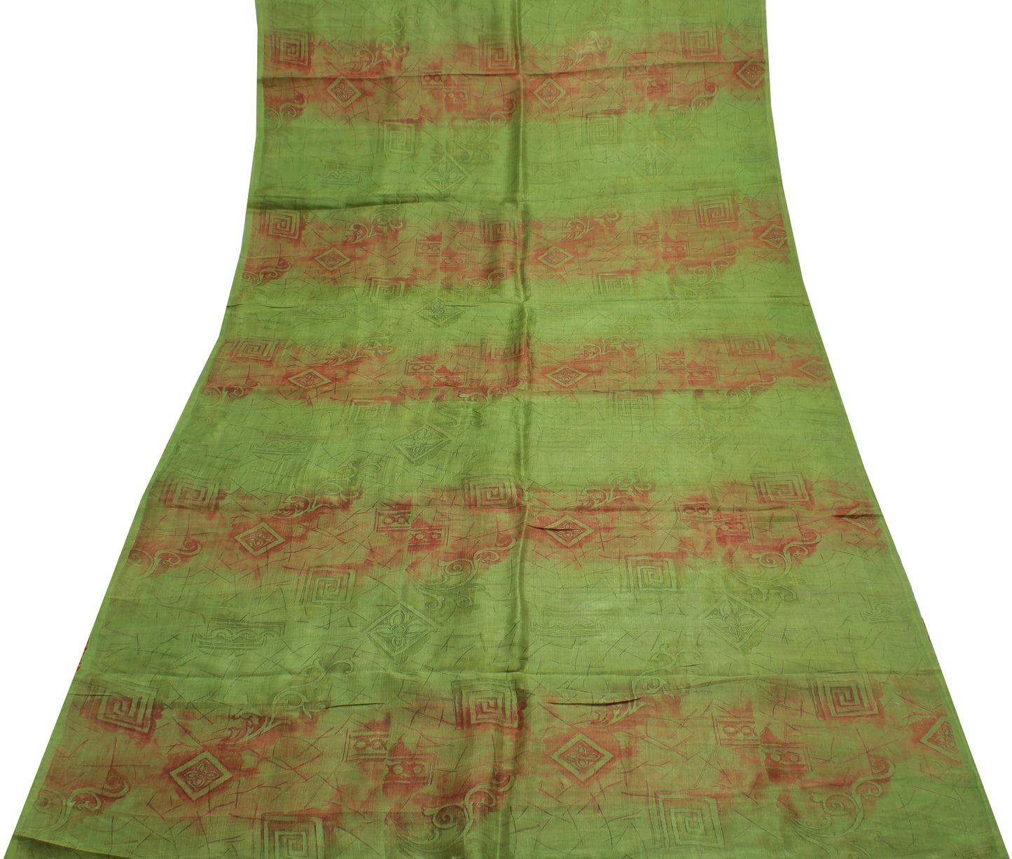 Sushila Vintage Green Saree 100% Pure Silk Printed Floral Soft Craft Fabric