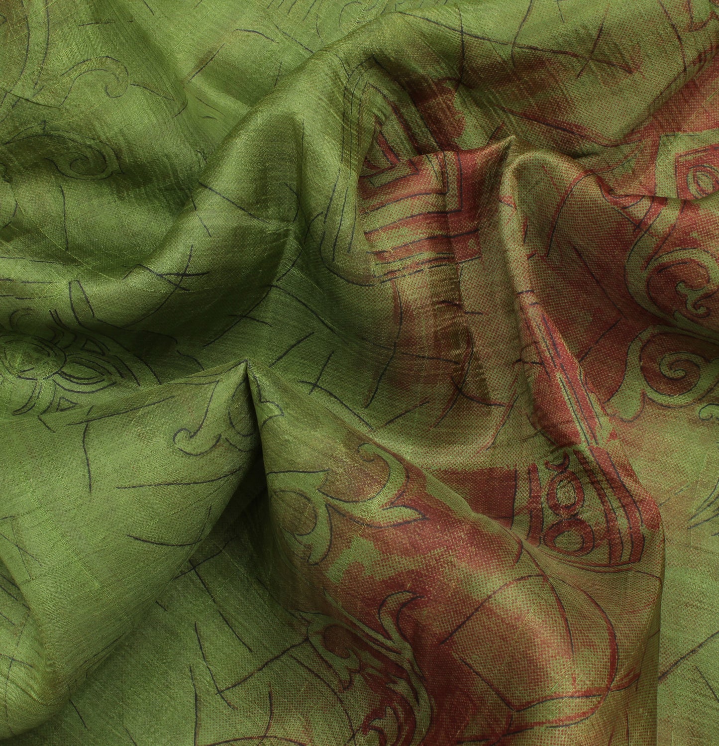 Sushila Vintage Green Saree 100% Pure Silk Printed Floral Soft Craft Fabric