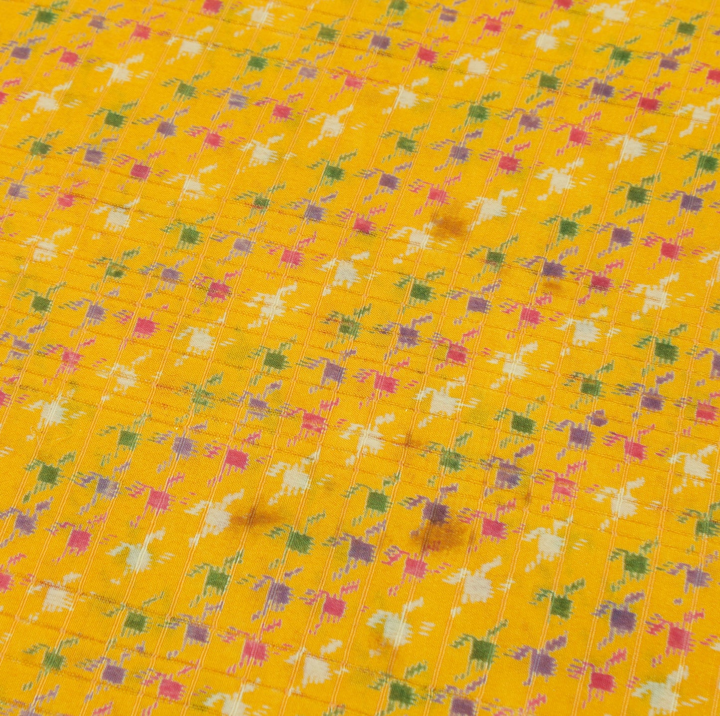 Sushila Vintage Yellow Saree 100% Pure Silk Printed Floral Soft Craft Fabric