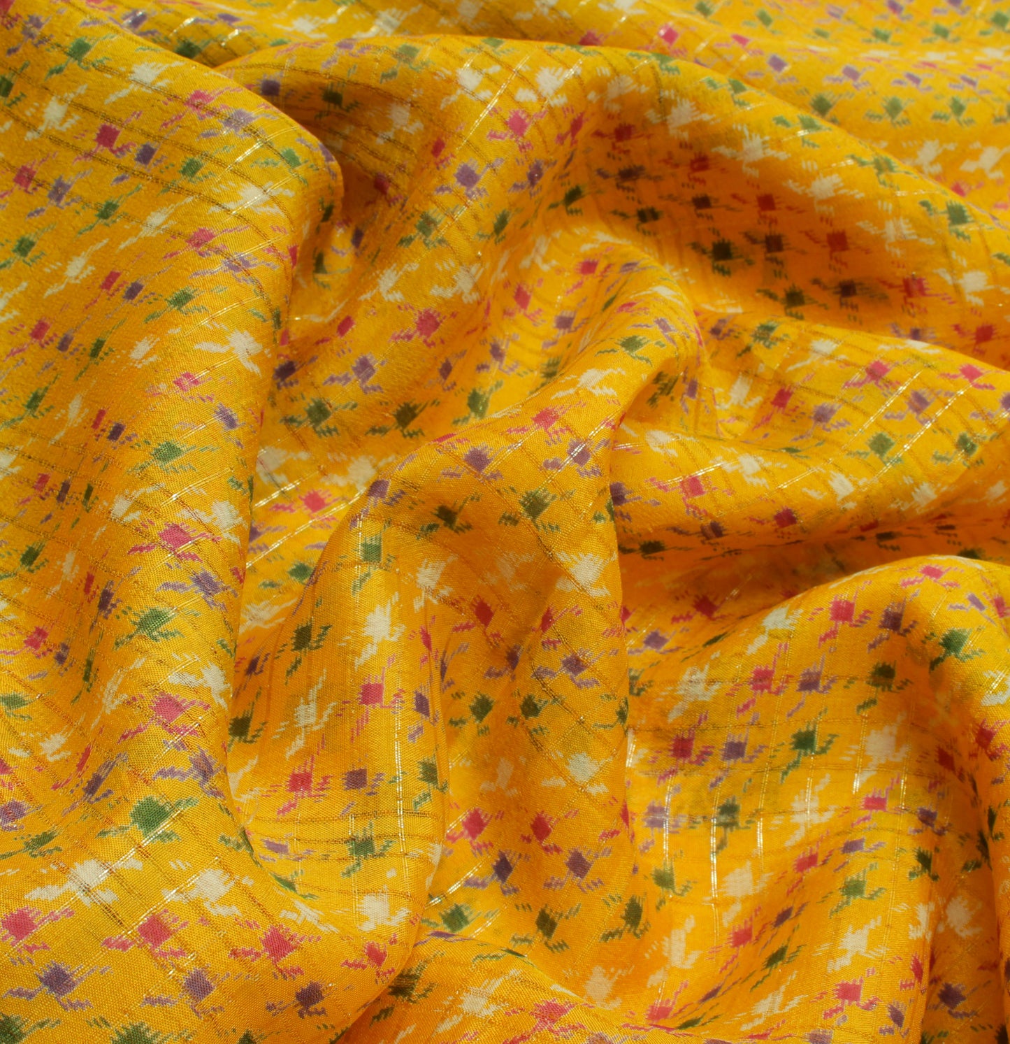 Sushila Vintage Yellow Saree 100% Pure Silk Printed Floral Soft Craft Fabric