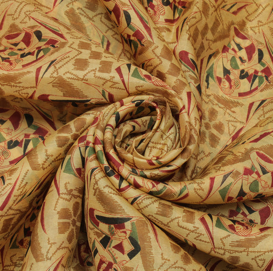 Sushila Vintage Cream Saree 100% Pure Silk Printed Human Soft Craft Fabric