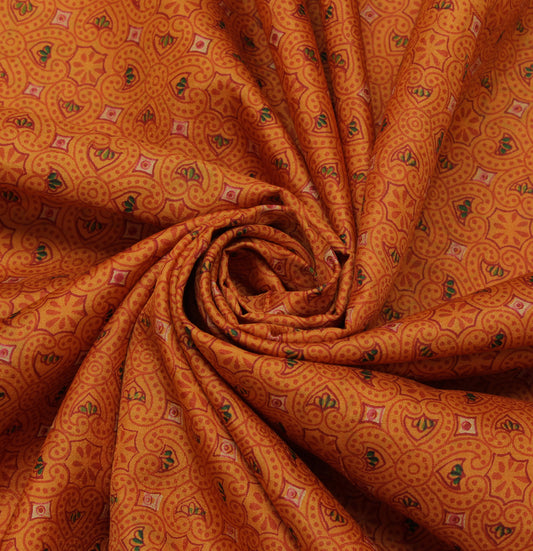 Sushila Vintage Rust Indian Saree 100% Pure Silk Printed  Soft Craft Fabric