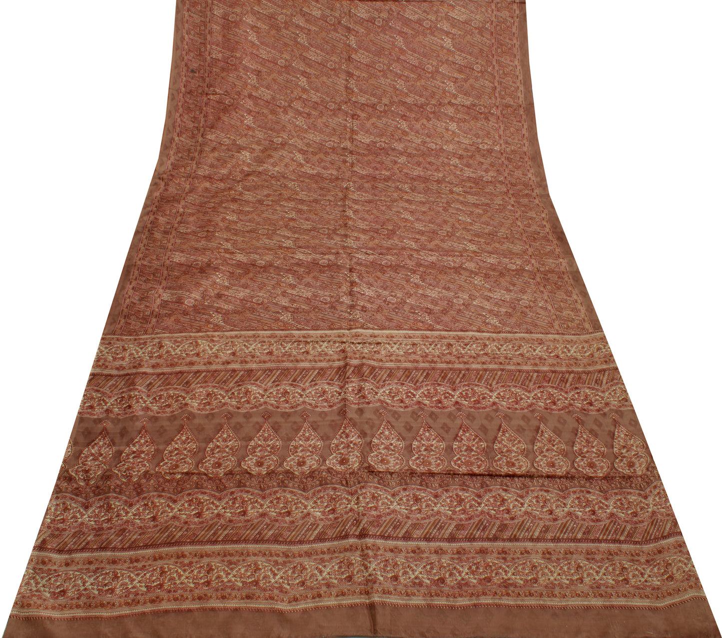 Sushila Vintage Brown Saree 100% Pure Silk Printed Printed Soft Craft Fabric