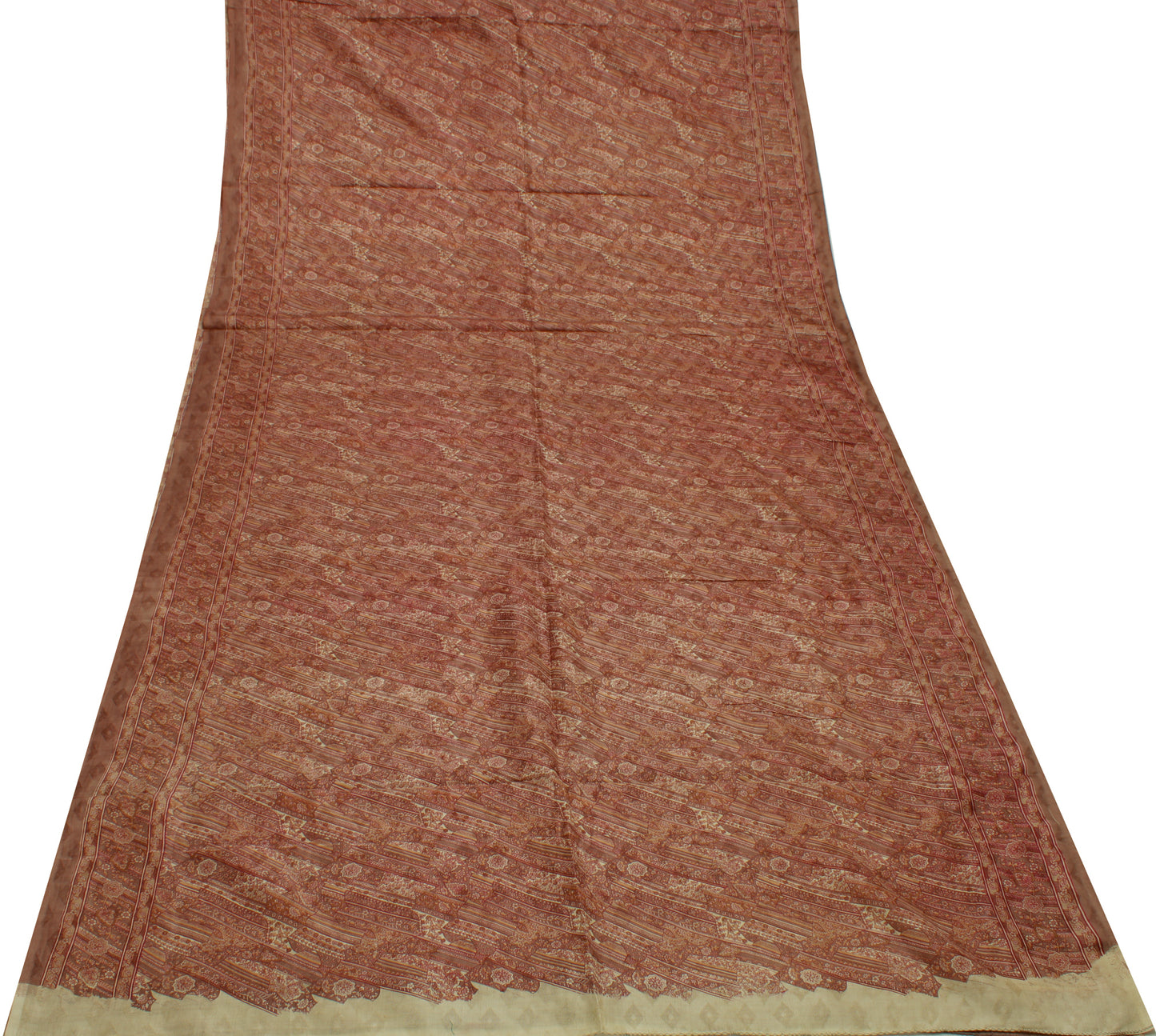 Sushila Vintage Brown Saree 100% Pure Silk Printed Printed Soft Craft Fabric