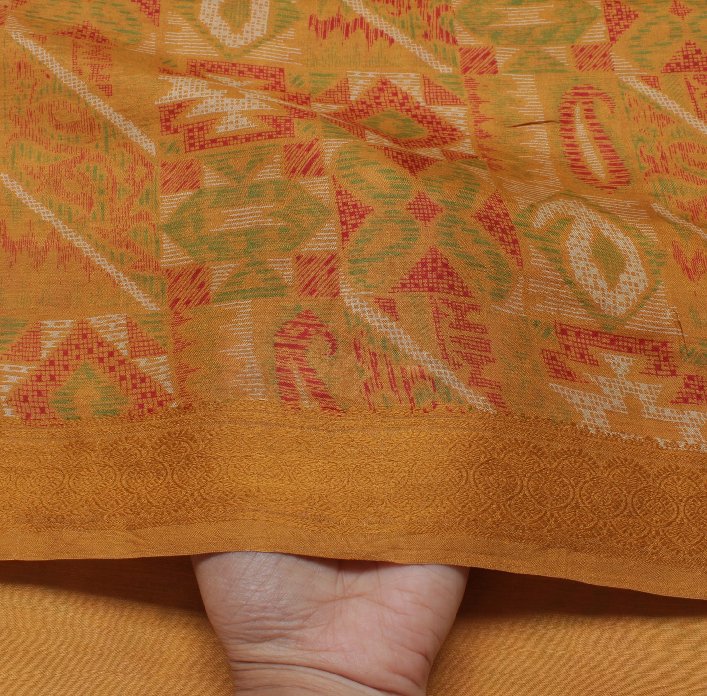 Sushila Vintage Mustard Saree 100% Pure Silk Printed Soft Craft 5 Yard Fabric