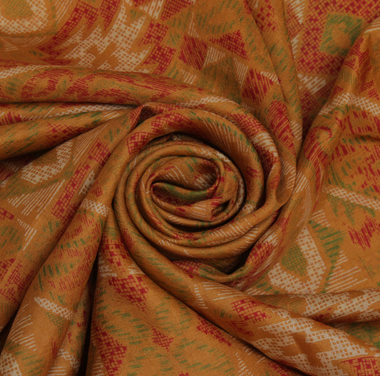 Sushila Vintage Mustard Saree 100% Pure Silk Printed Soft Craft 5 Yard Fabric