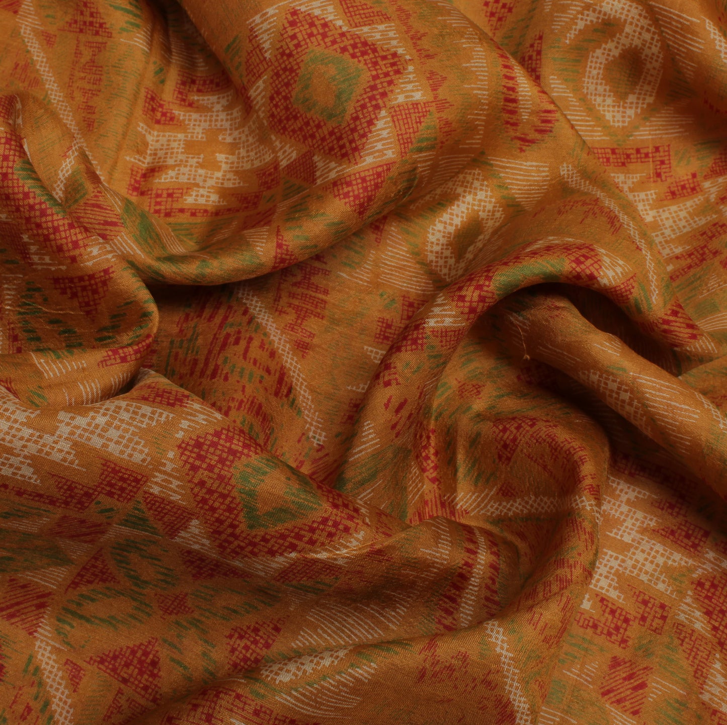 Sushila Vintage Mustard Saree 100% Pure Silk Printed Soft Craft 5 Yard Fabric